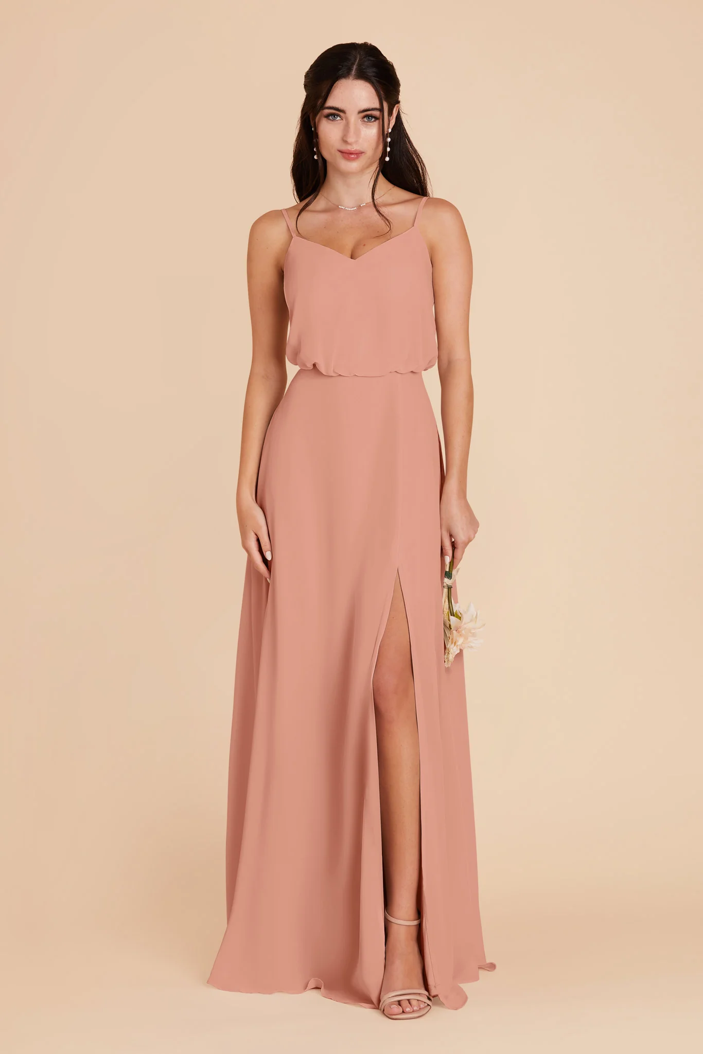 Gwennie Chiffon Dress With Slit - Dusty Rose - Image 3