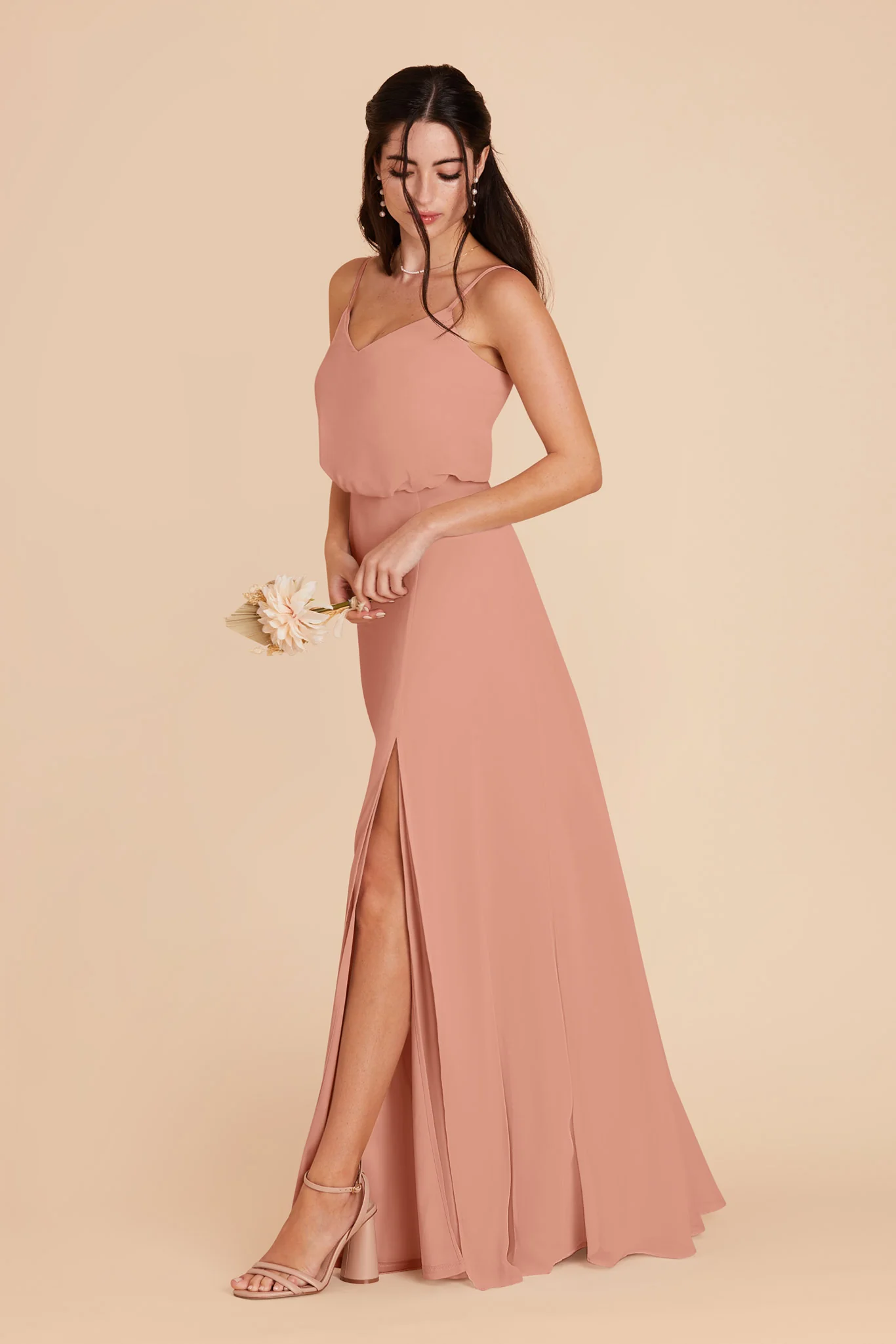 Gwennie Chiffon Dress With Slit - Dusty Rose - Image 4