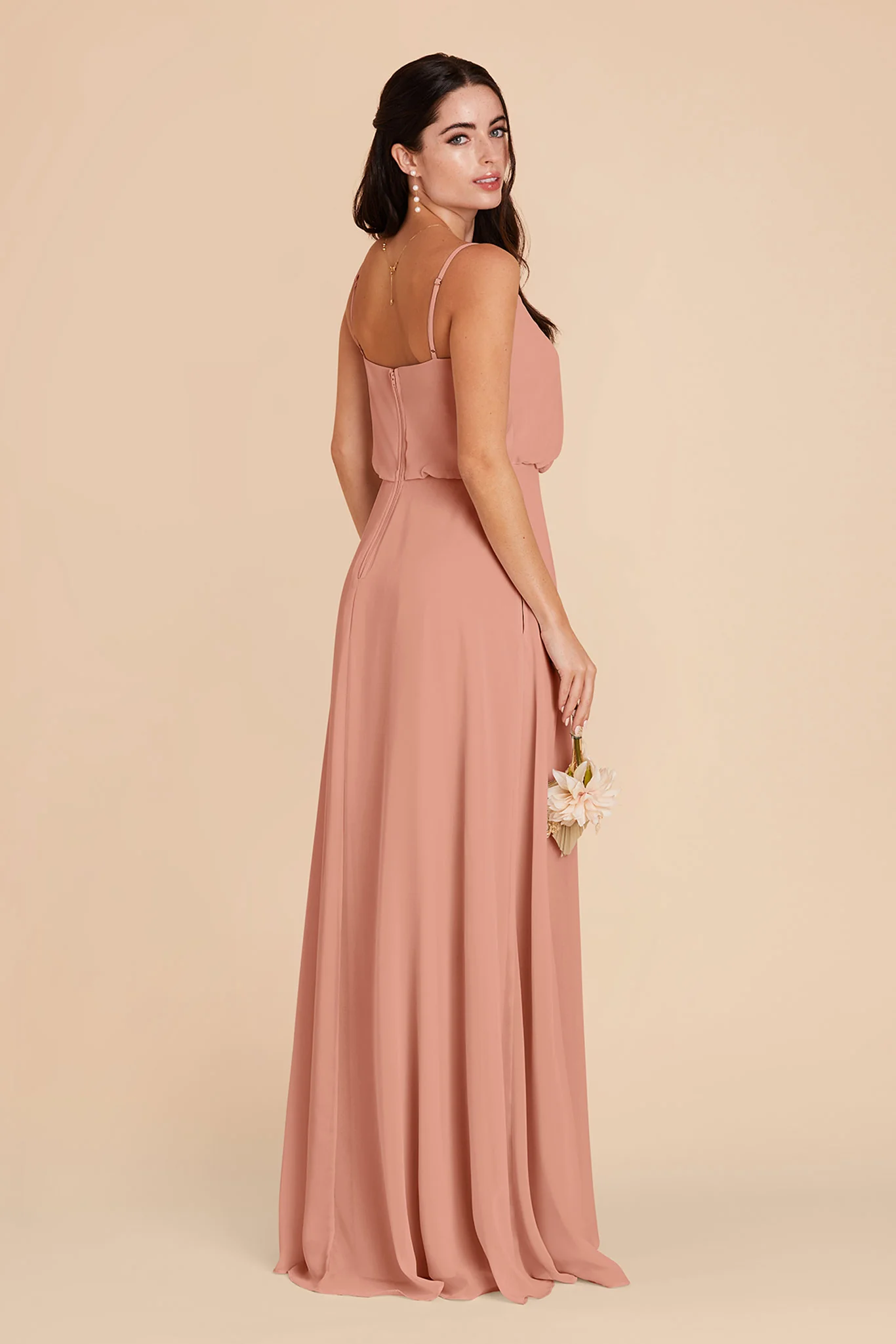 Gwennie Chiffon Dress With Slit - Dusty Rose - Image 5