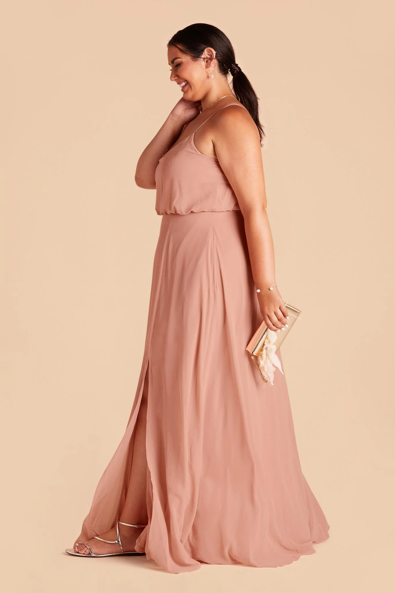 Gwennie Chiffon Dress With Slit - Dusty Rose - Image 6