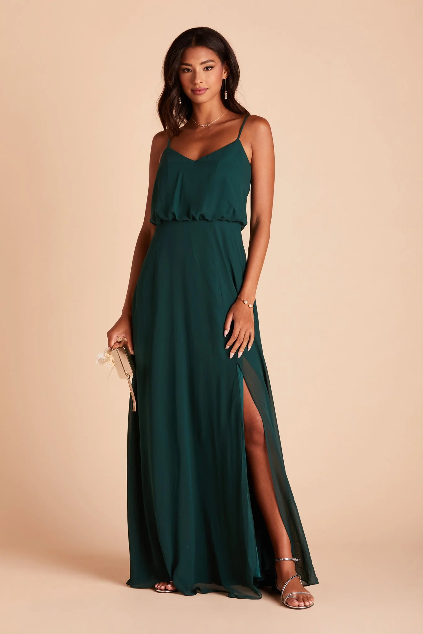 Gwennie Chiffon Dress With Slit - Emerald - Image 3