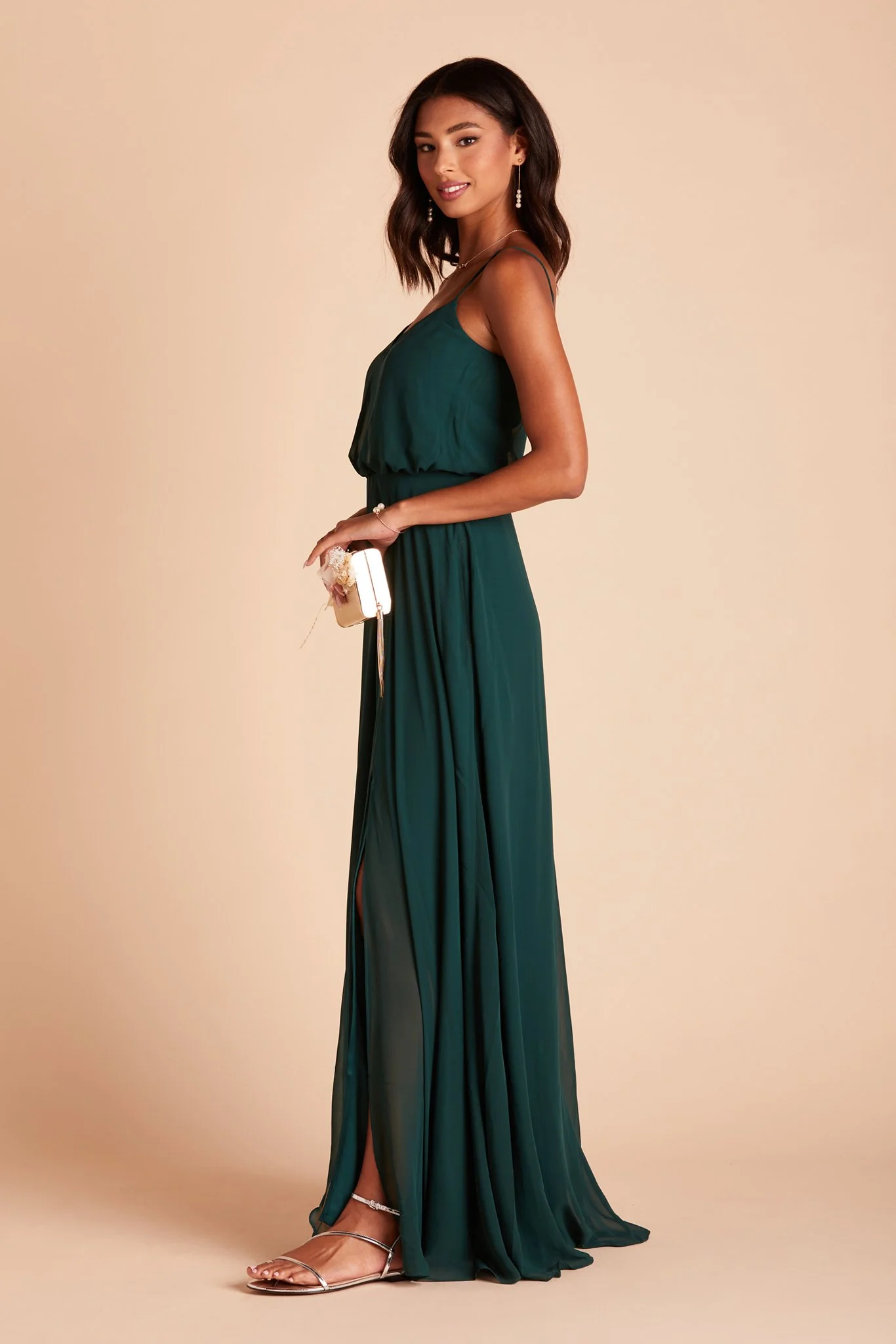 Gwennie Chiffon Dress With Slit - Emerald - Image 6