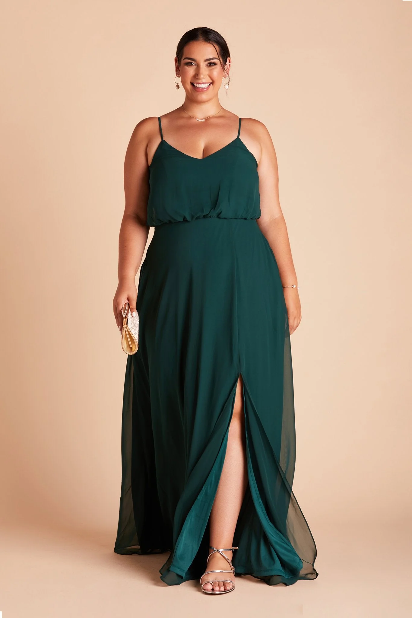 Gwennie Chiffon Dress With Slit - Emerald - Image 9