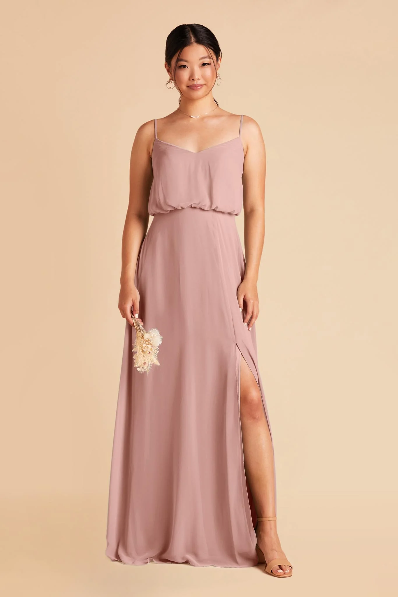 Gwennie Chiffon Dress With Slit - English Rose - Image 3