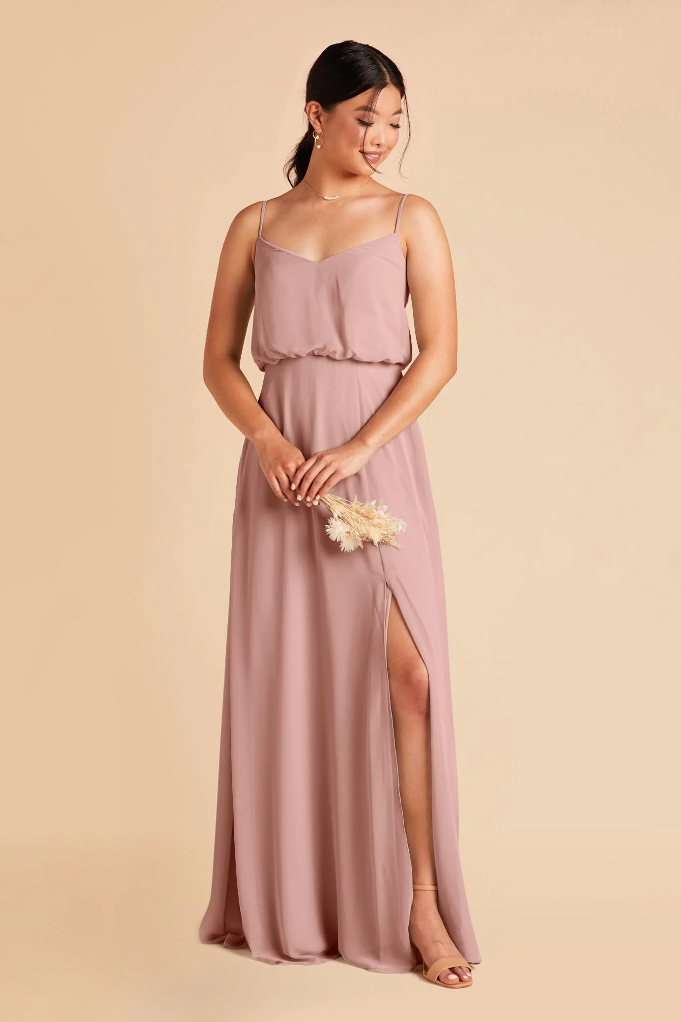 Gwennie Chiffon Dress With Slit - English Rose - Image 4