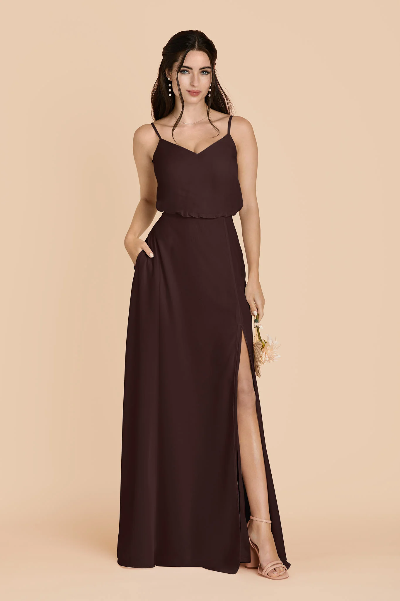 Gwennie Chiffon Dress With Slit - Espresso - Image 3