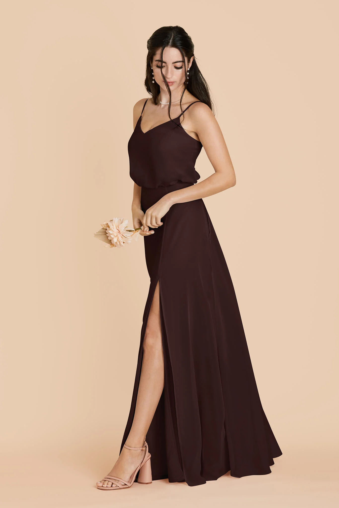 Gwennie Chiffon Dress With Slit - Espresso - Image 4
