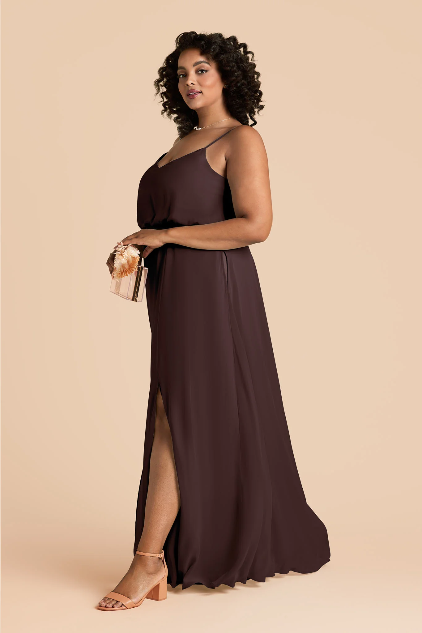 Gwennie Chiffon Dress With Slit - Espresso - Image 6