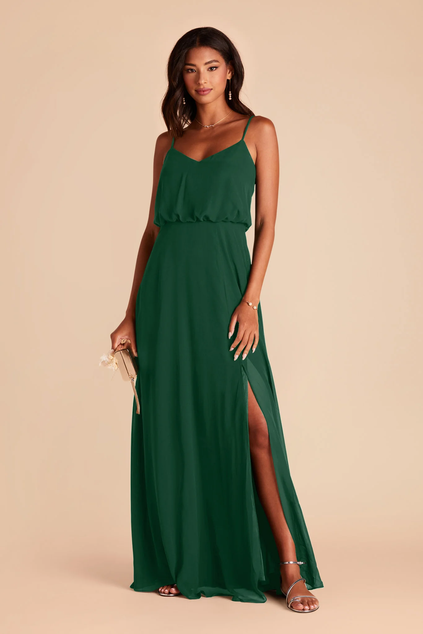 Gwennie Chiffon Dress With Slit - Forest Green - Image 3