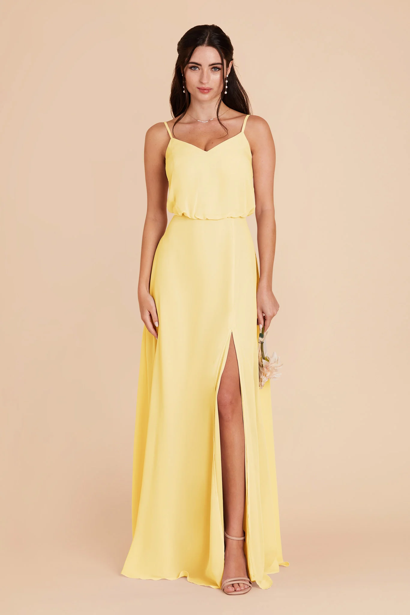 Gwennie Chiffon Dress With Slit - Lemon Sorbet
