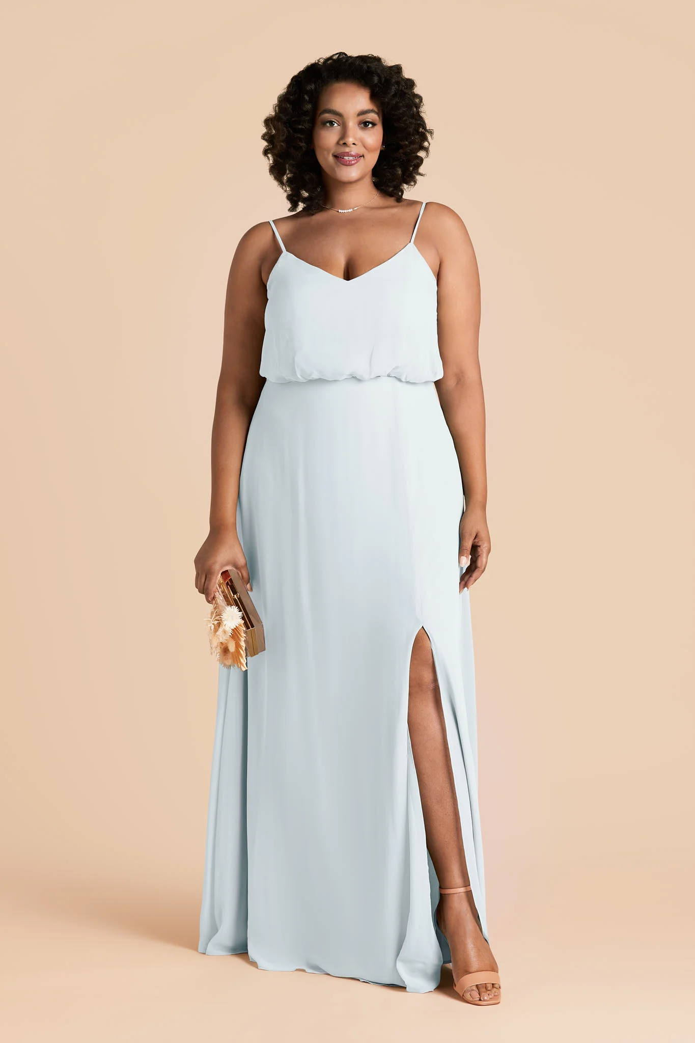 Gwennie Chiffon Dress With Slit - Mist Blue - Image 2