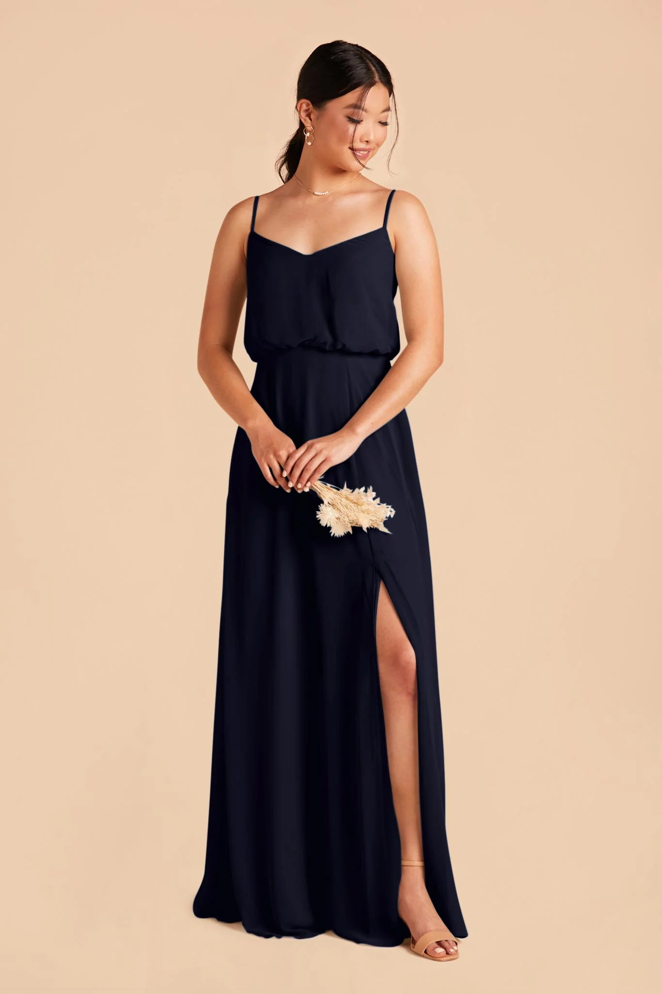 Gwennie Chiffon Dress With Slit - Navy - Image 4