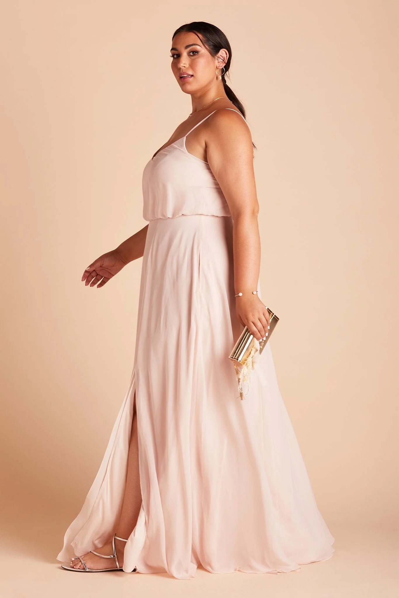 Gwennie Chiffon Dress With Slit - Pale Blush - Image 13