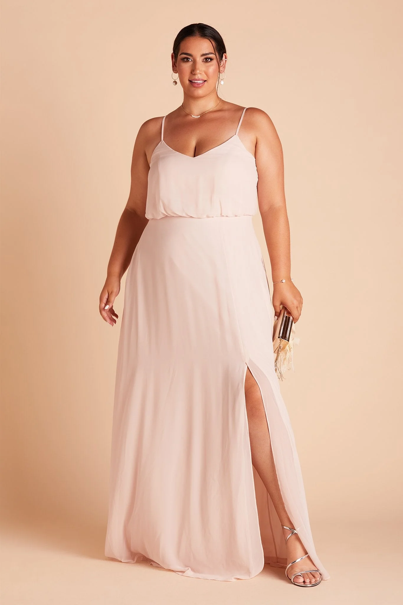 Gwennie Chiffon Dress With Slit - Pale Blush - Image 2