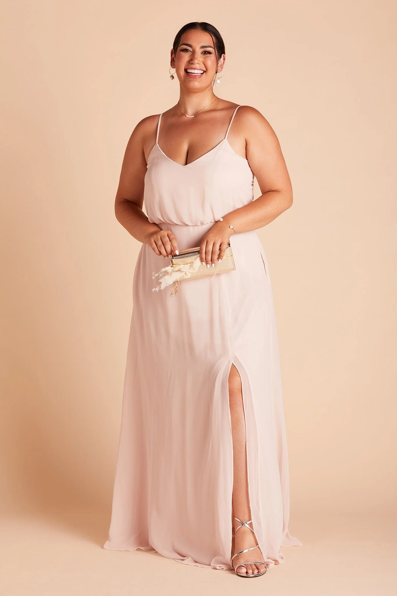 Gwennie Chiffon Dress With Slit - Pale Blush - Image 7