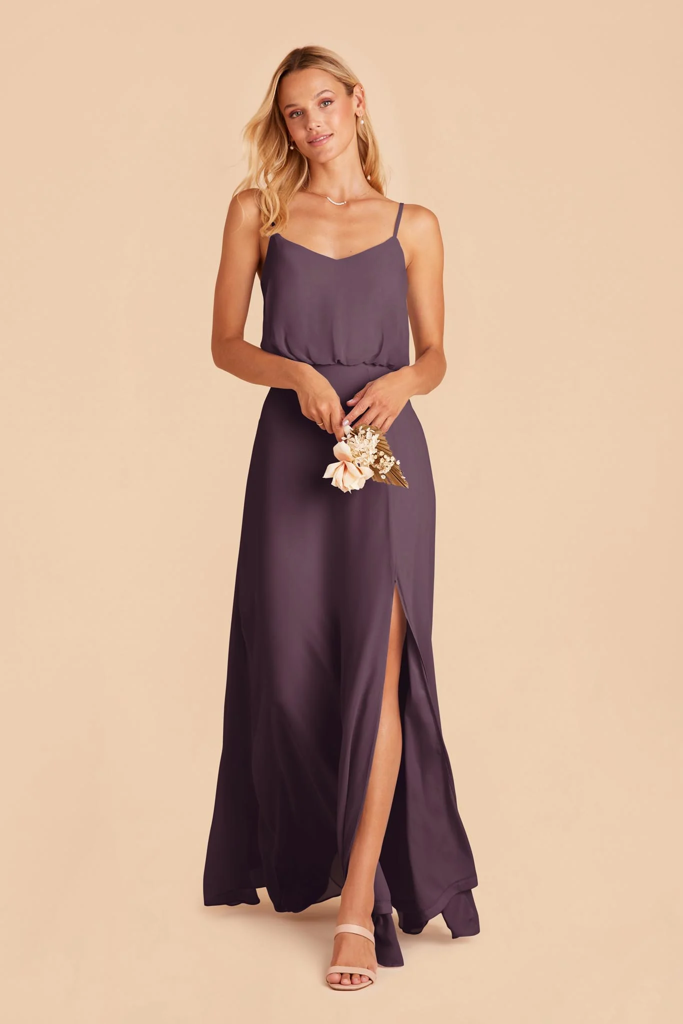 Gwennie Chiffon Dress With Slit - Plum - Image 5