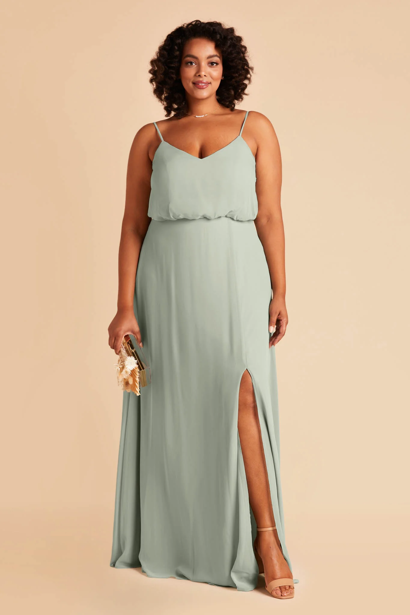 Gwennie Chiffon Dress With Slit - Sage - Image 8