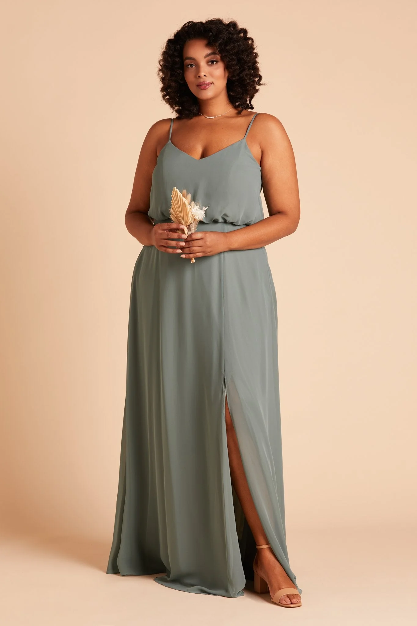 Gwennie Chiffon Dress With Slit - Sea Glass - Image 2
