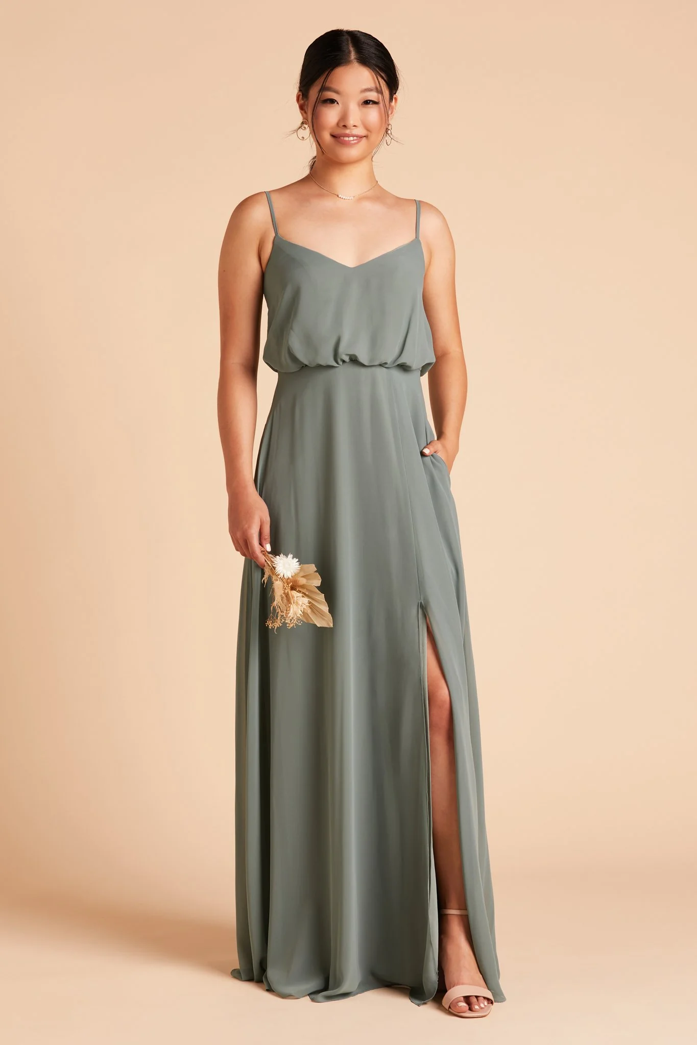 Gwennie Chiffon Dress With Slit - Sea Glass - Image 5