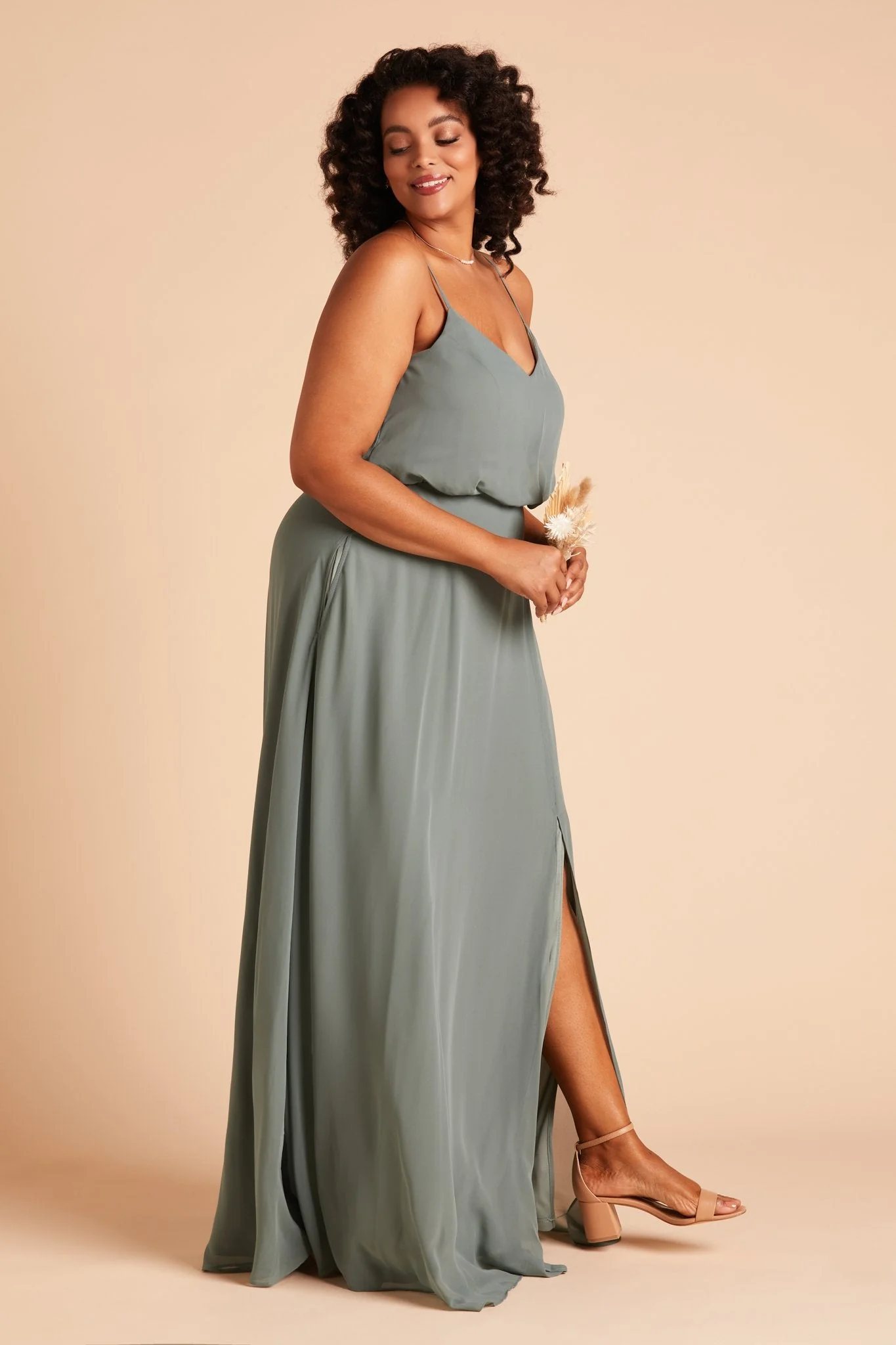 Gwennie Chiffon Dress With Slit - Sea Glass - Image 6