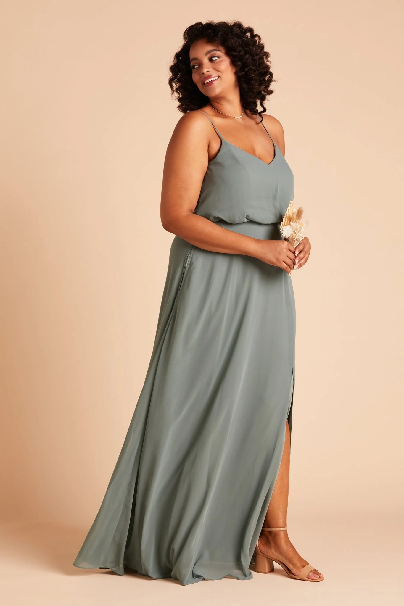 Gwennie Chiffon Dress With Slit - Sea Glass - Image 8