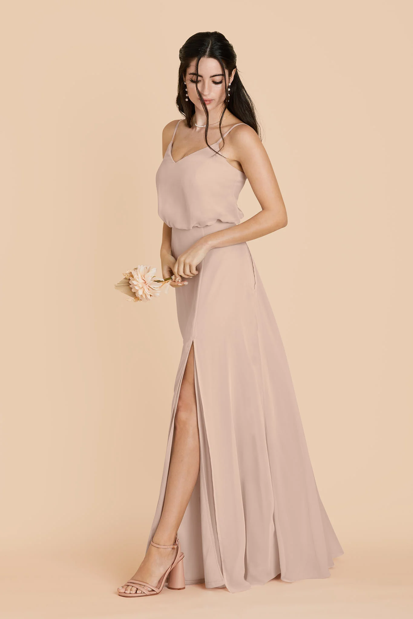 Gwennie Chiffon Dress With Slit - Taupe - Image 4