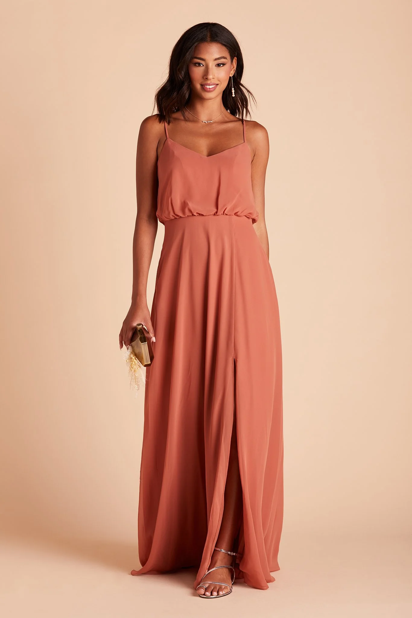 Gwennie Chiffon Dress With Slit - Terracotta