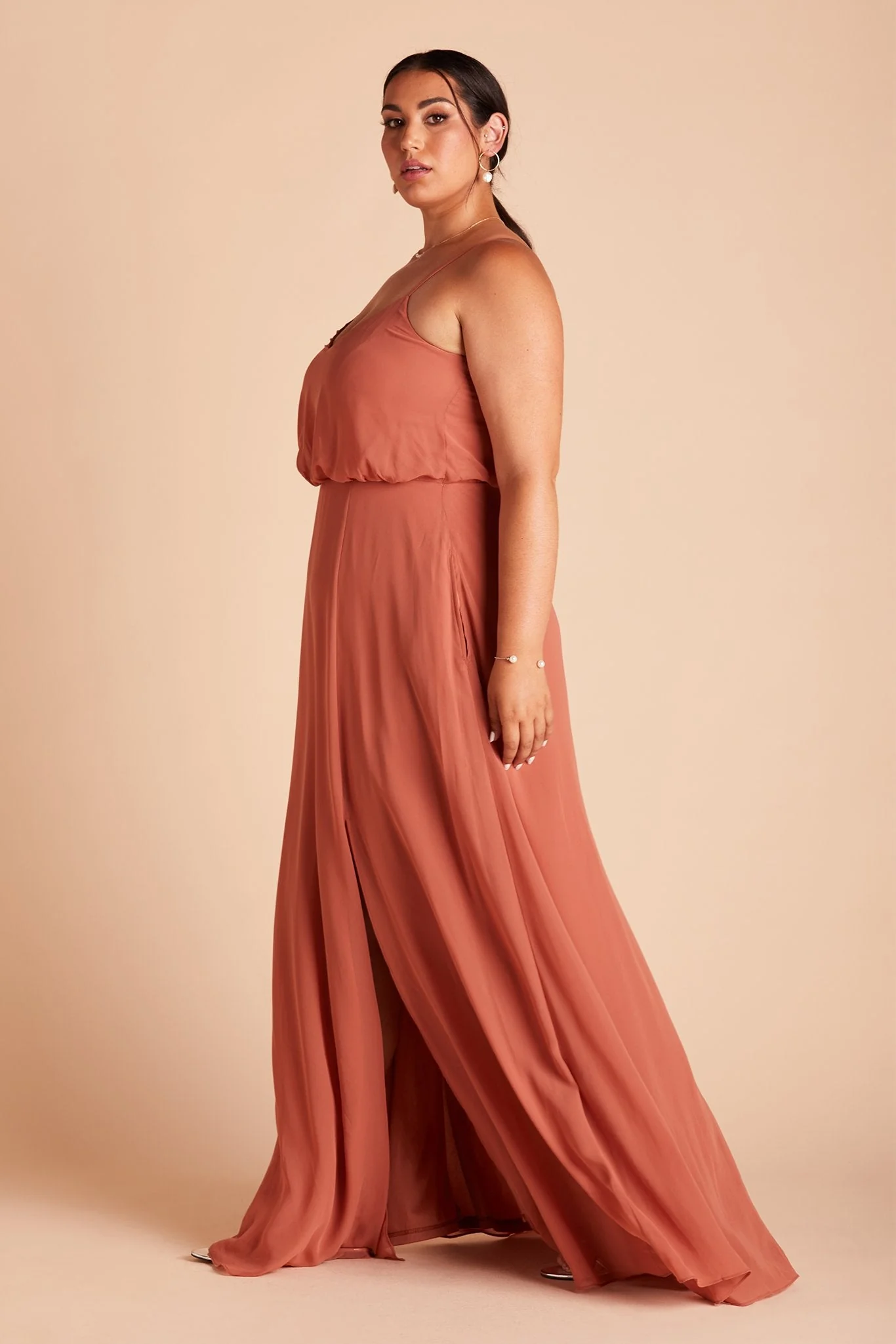 Gwennie Chiffon Dress With Slit - Terracotta - Image 10