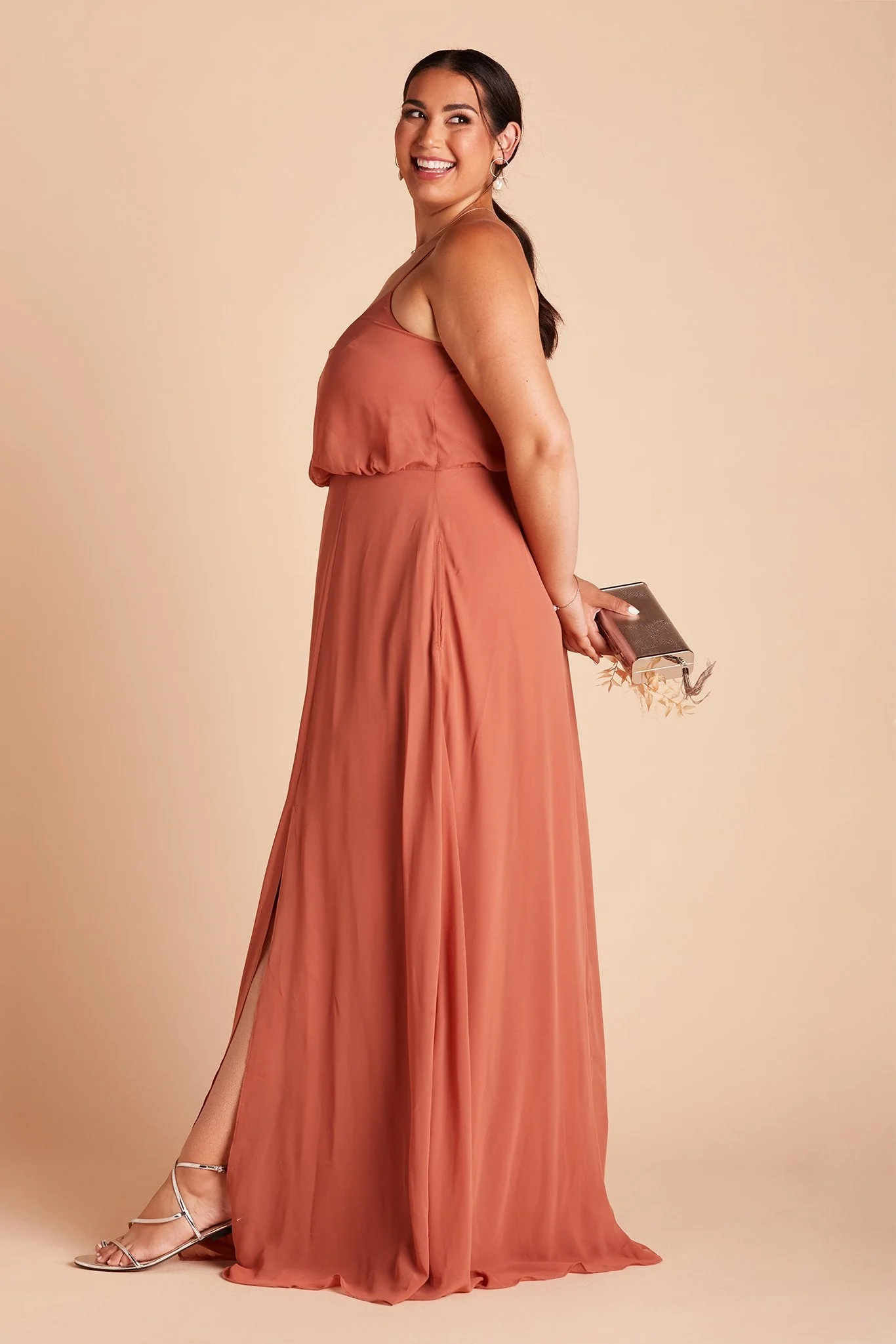 Gwennie Chiffon Dress With Slit - Terracotta - Image 11