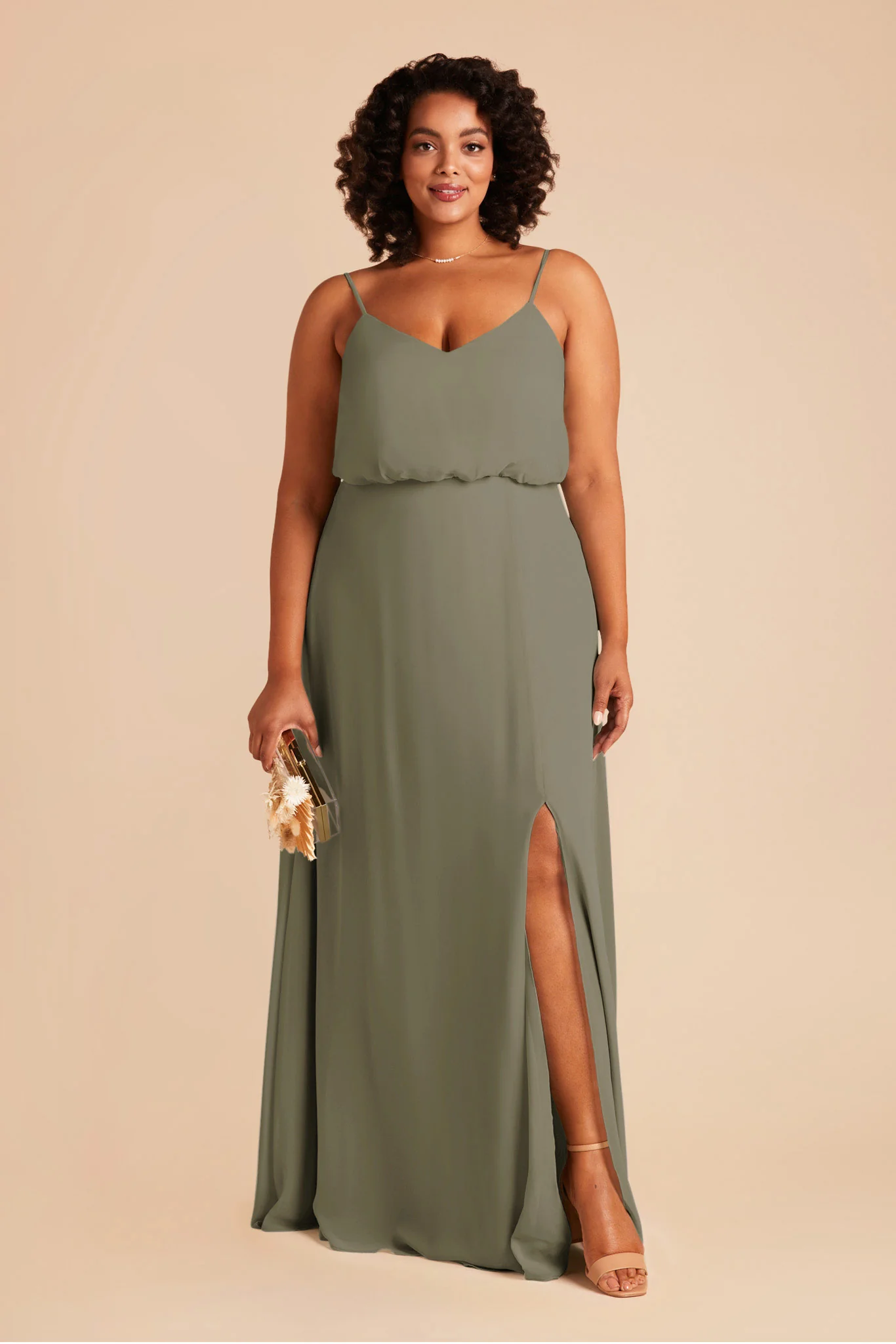 Gwennie Chiffon Dress With Slit - Thyme - Image 2