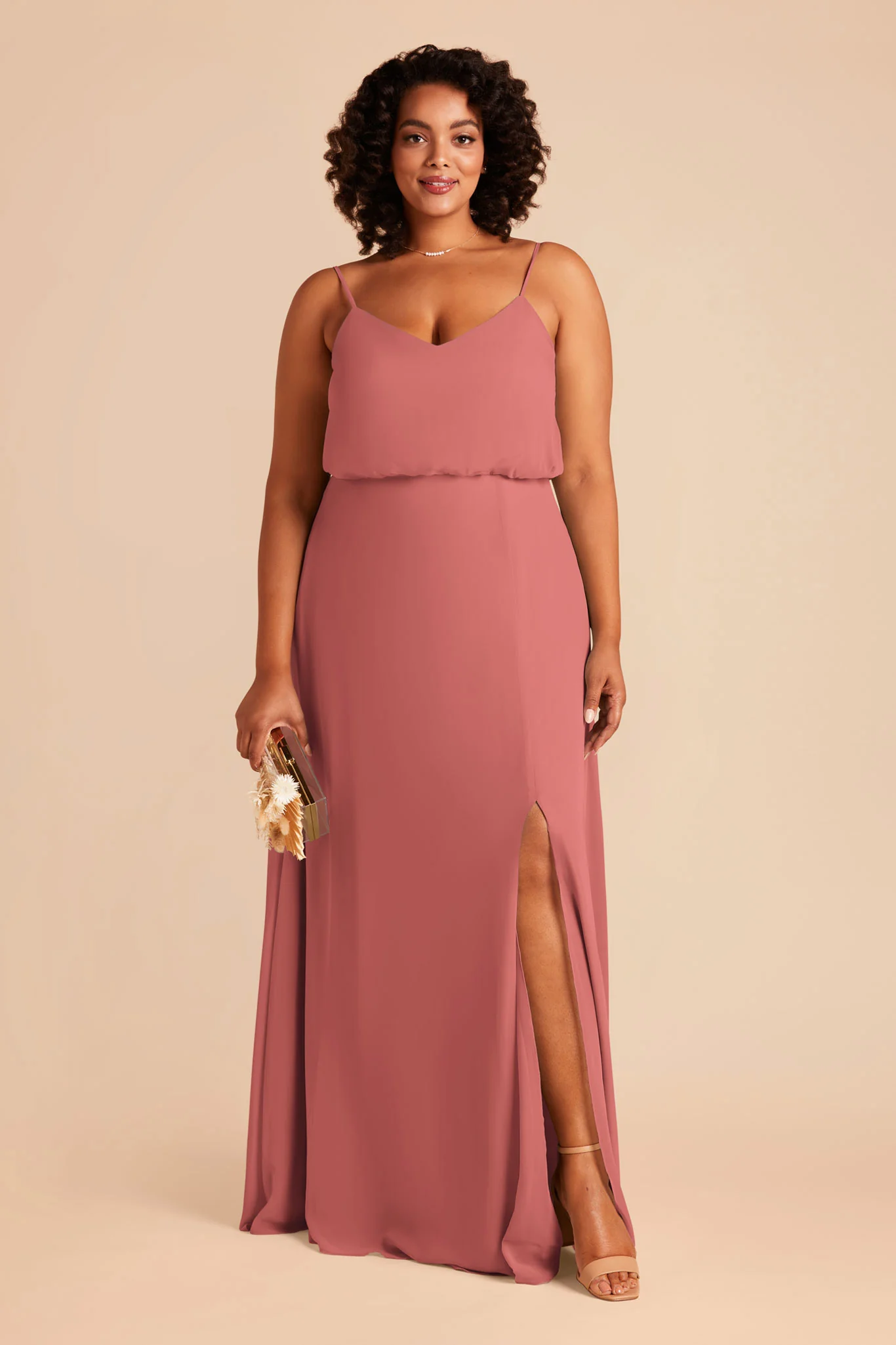 Gwennie Chiffon Dress With Slit - Wild Rose - Image 2