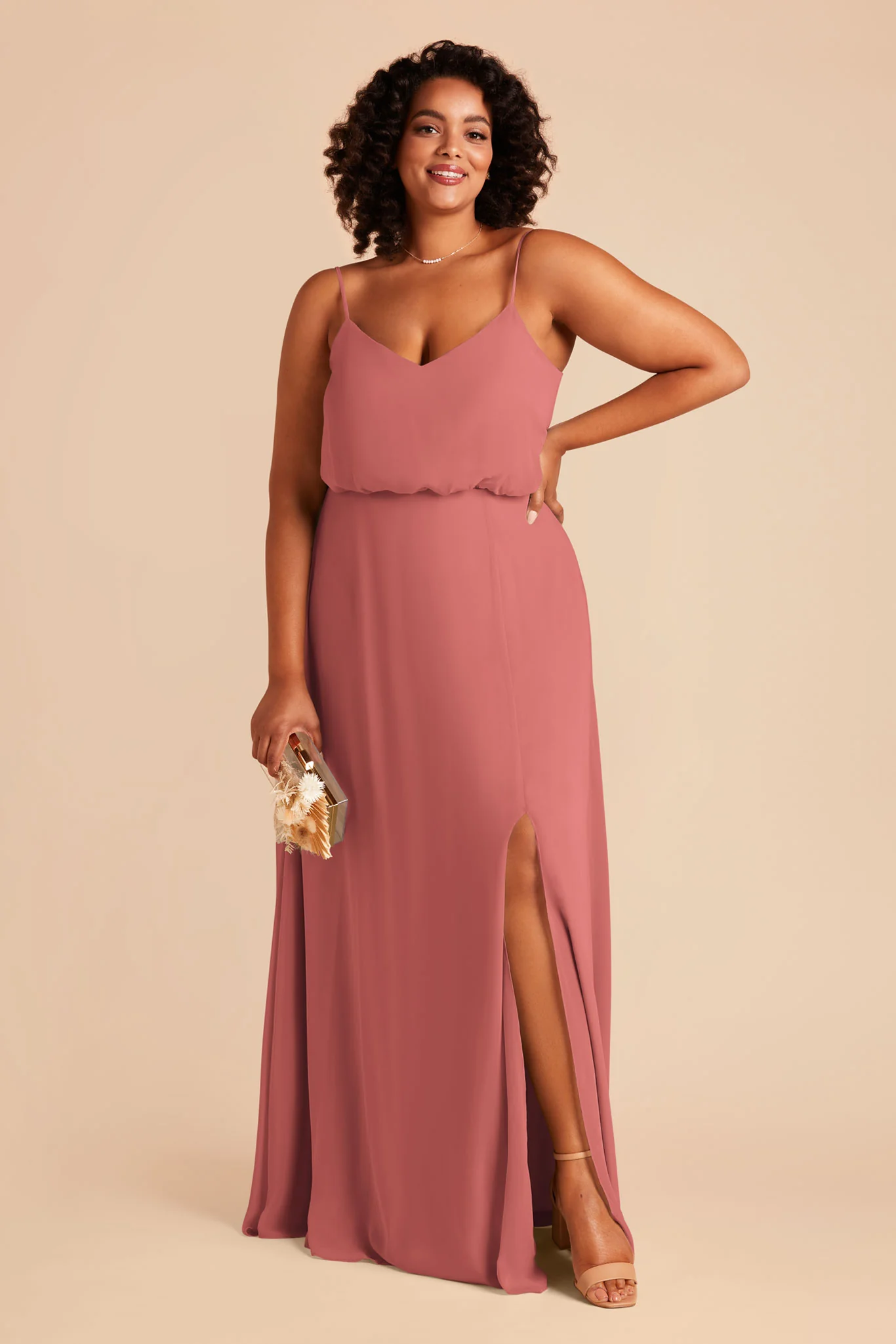 Gwennie Chiffon Dress With Slit - Wild Rose - Image 6