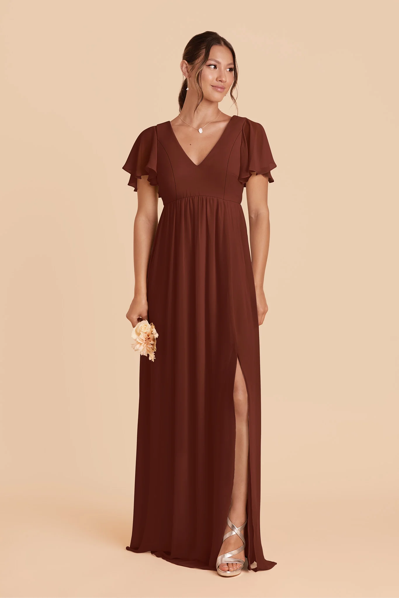 Hannah Chiffon Dress - Cognac