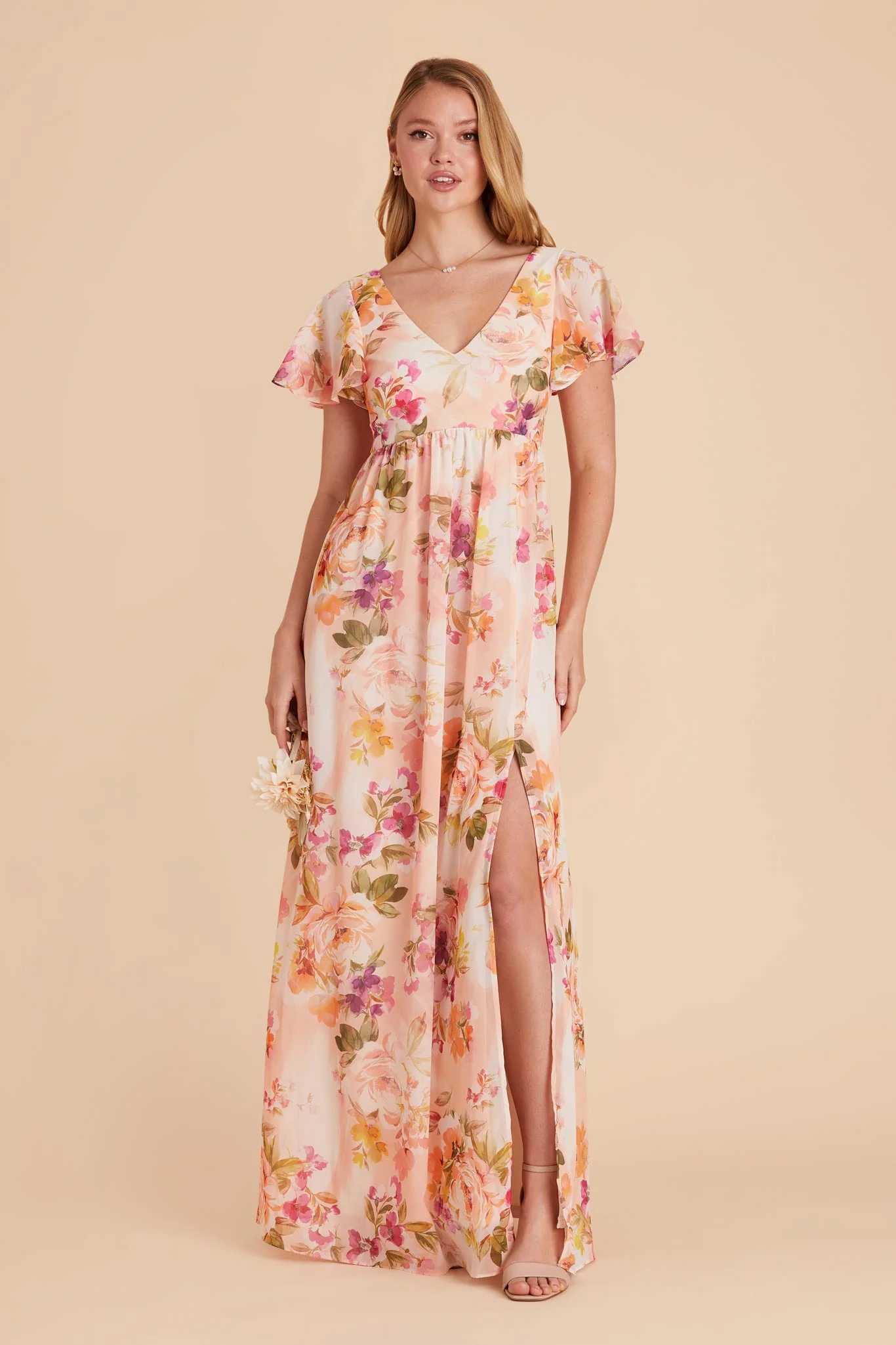 Hannah Chiffon Dress - Coral Sunset Peonies - Image 5