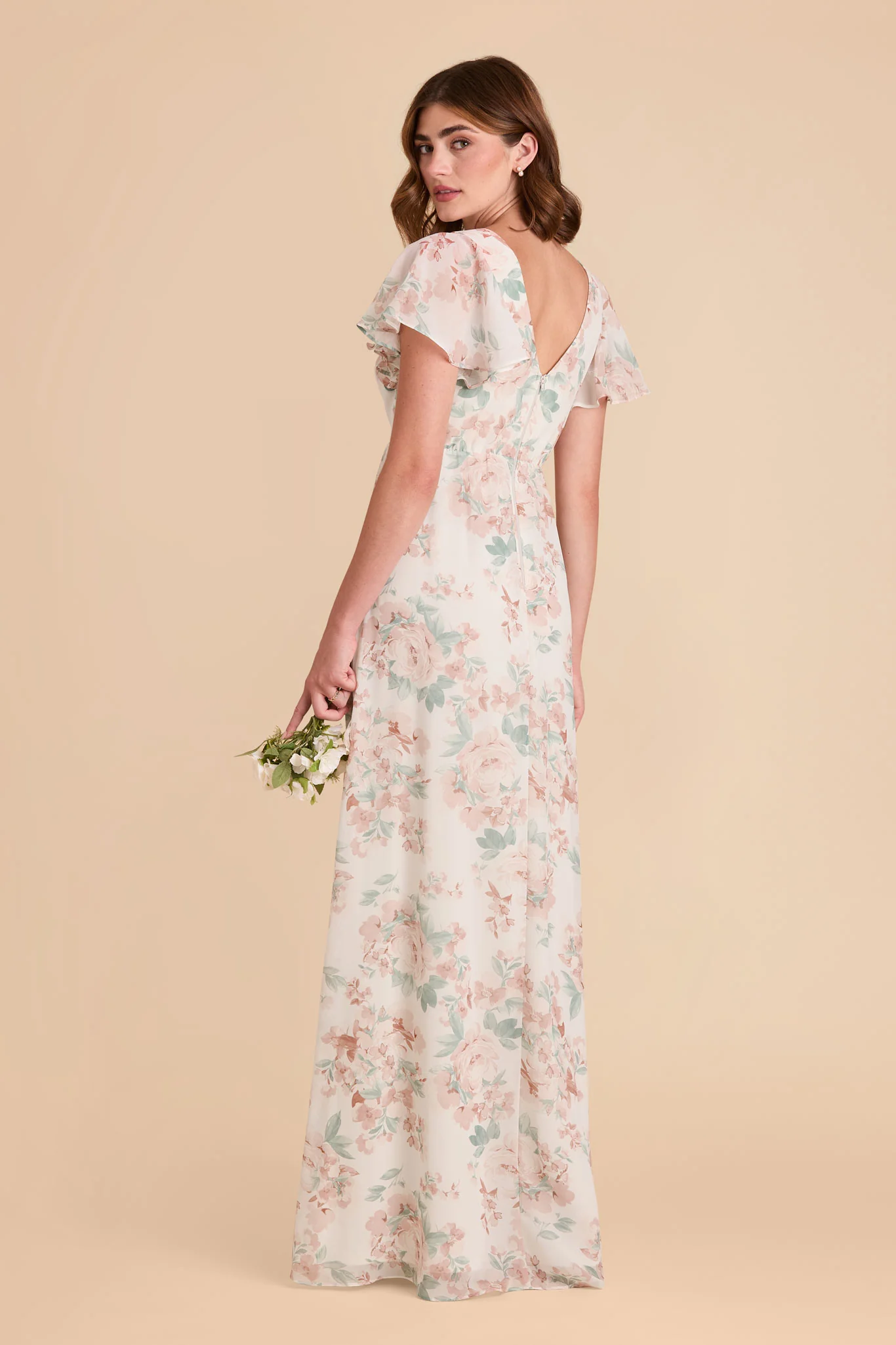 Hannah Chiffon Dress - Dusty Apricot Peonies - Image 3
