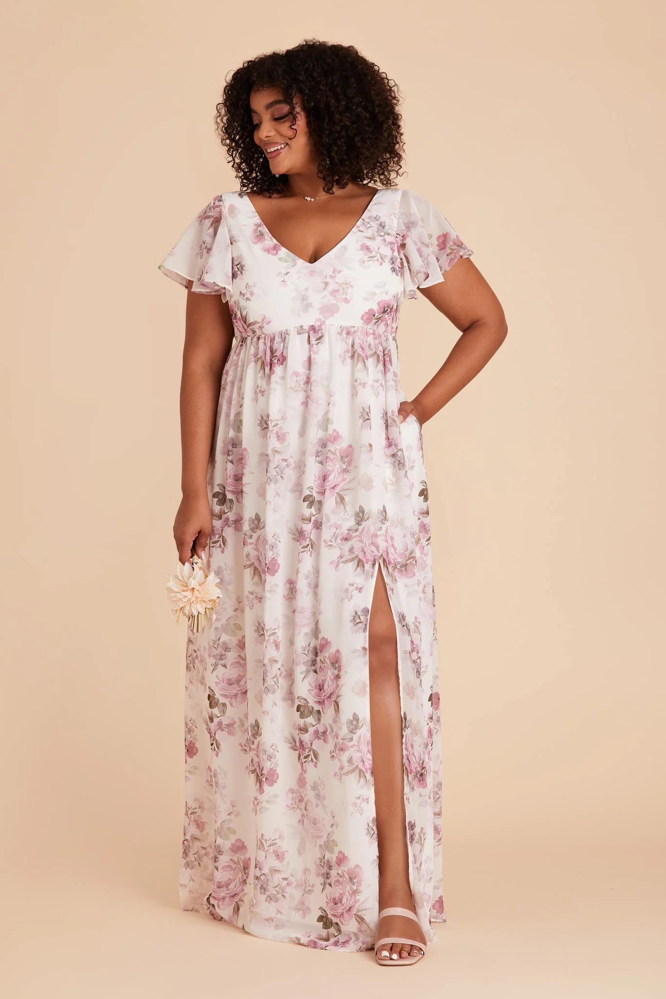 Hannah Chiffon Dress - Dusty Pink Peonies - Image 11