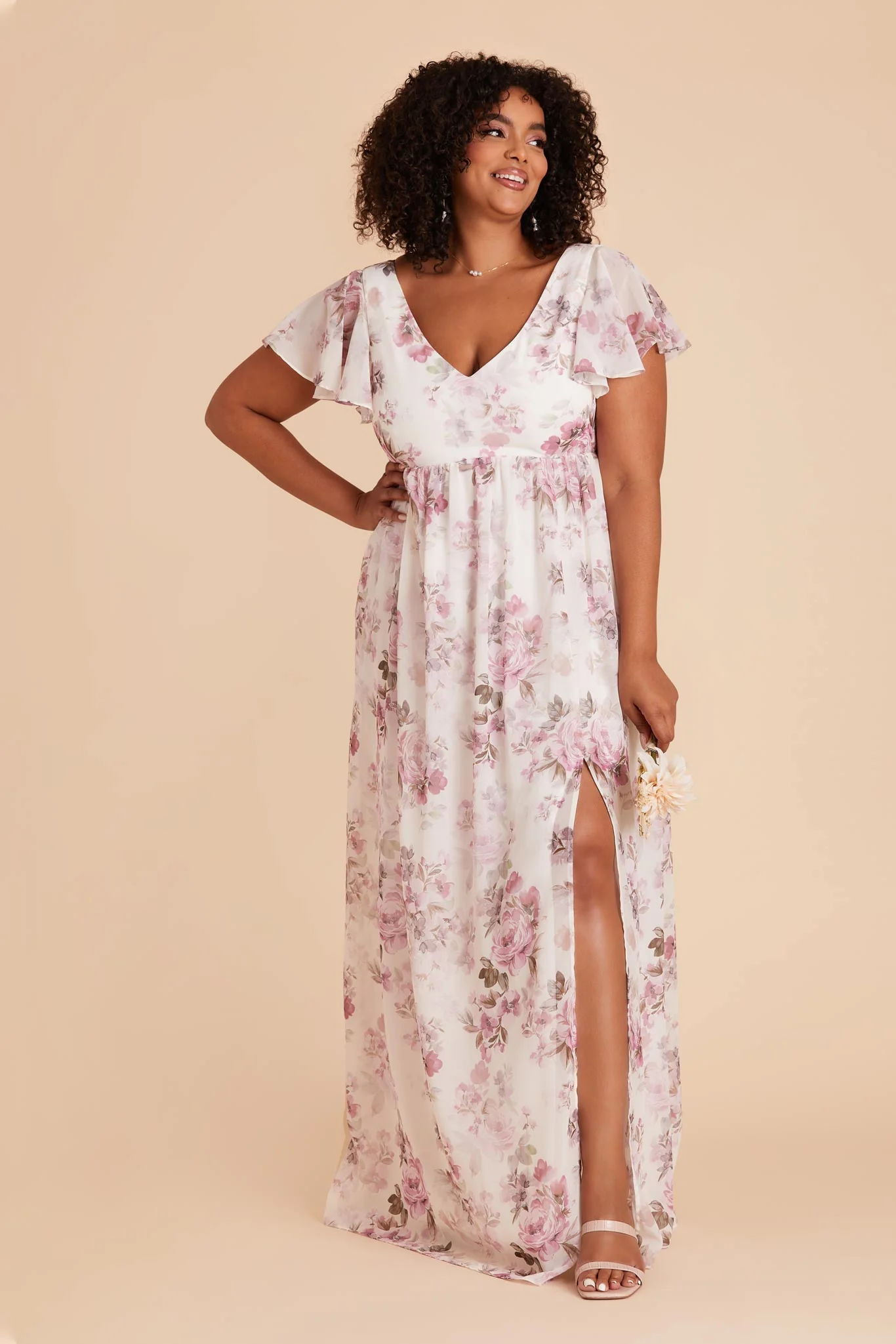 Hannah Chiffon Dress - Dusty Pink Peonies - Image 12