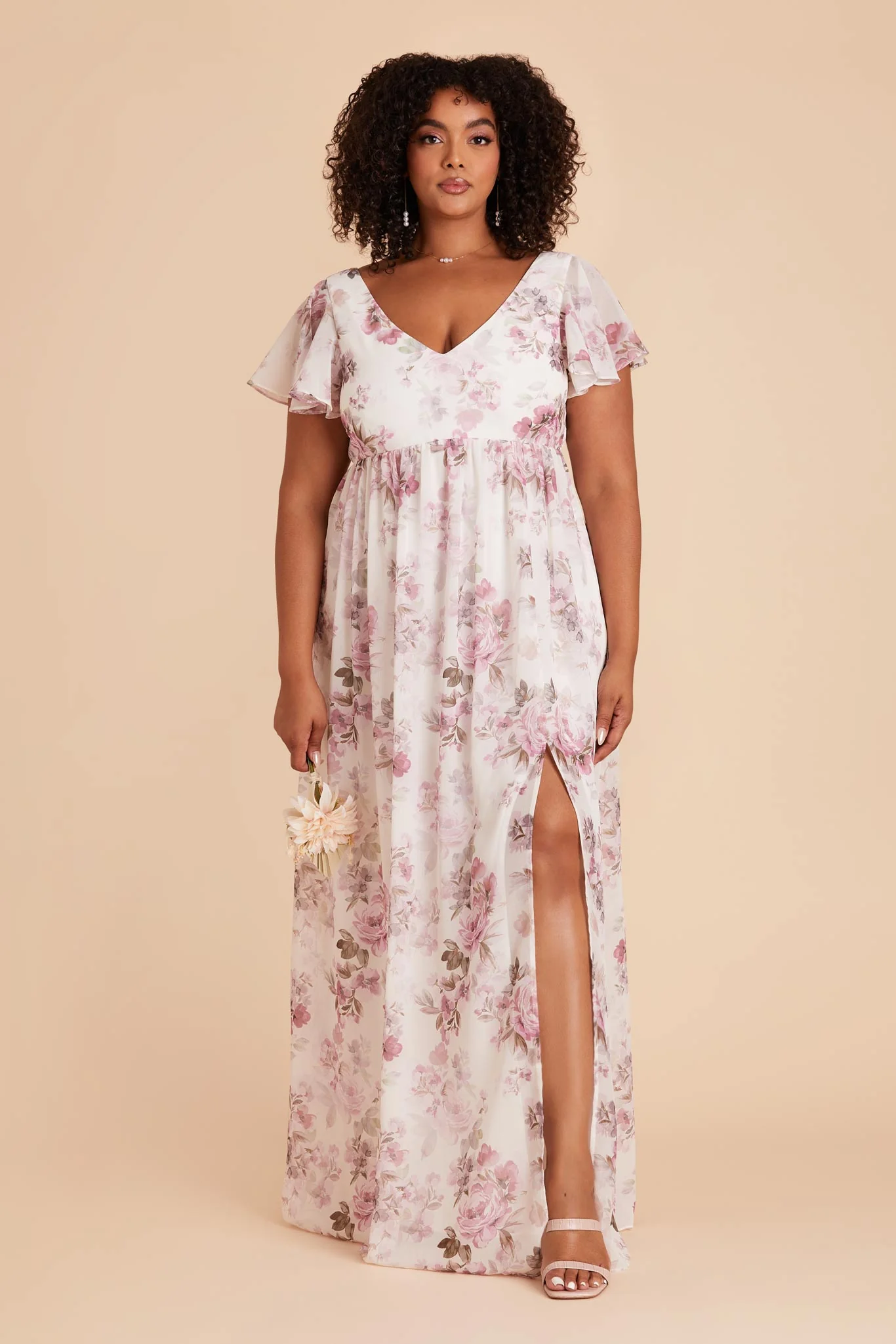 Hannah Chiffon Dress - Dusty Pink Peonies - Image 13