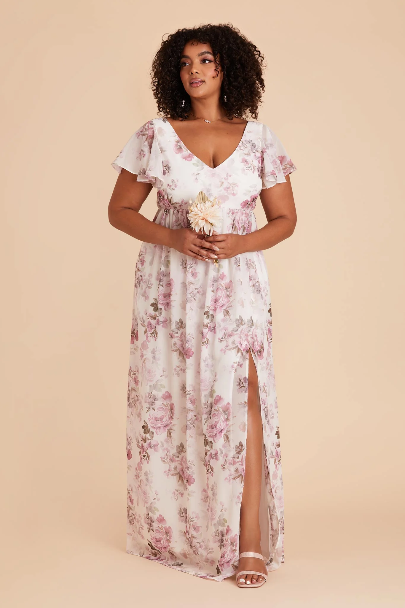 Hannah Chiffon Dress - Dusty Pink Peonies - Image 2