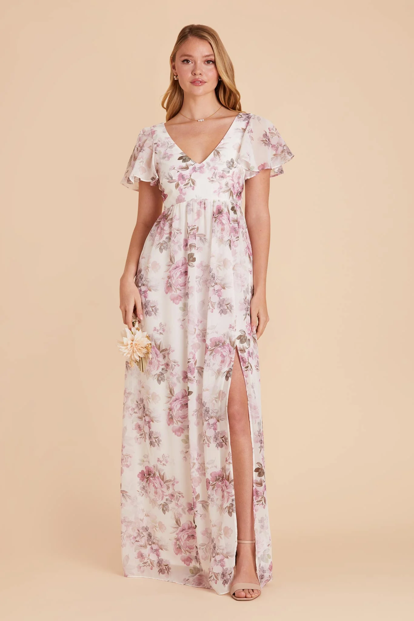 Hannah Chiffon Dress - Dusty Pink Peonies - Image 4