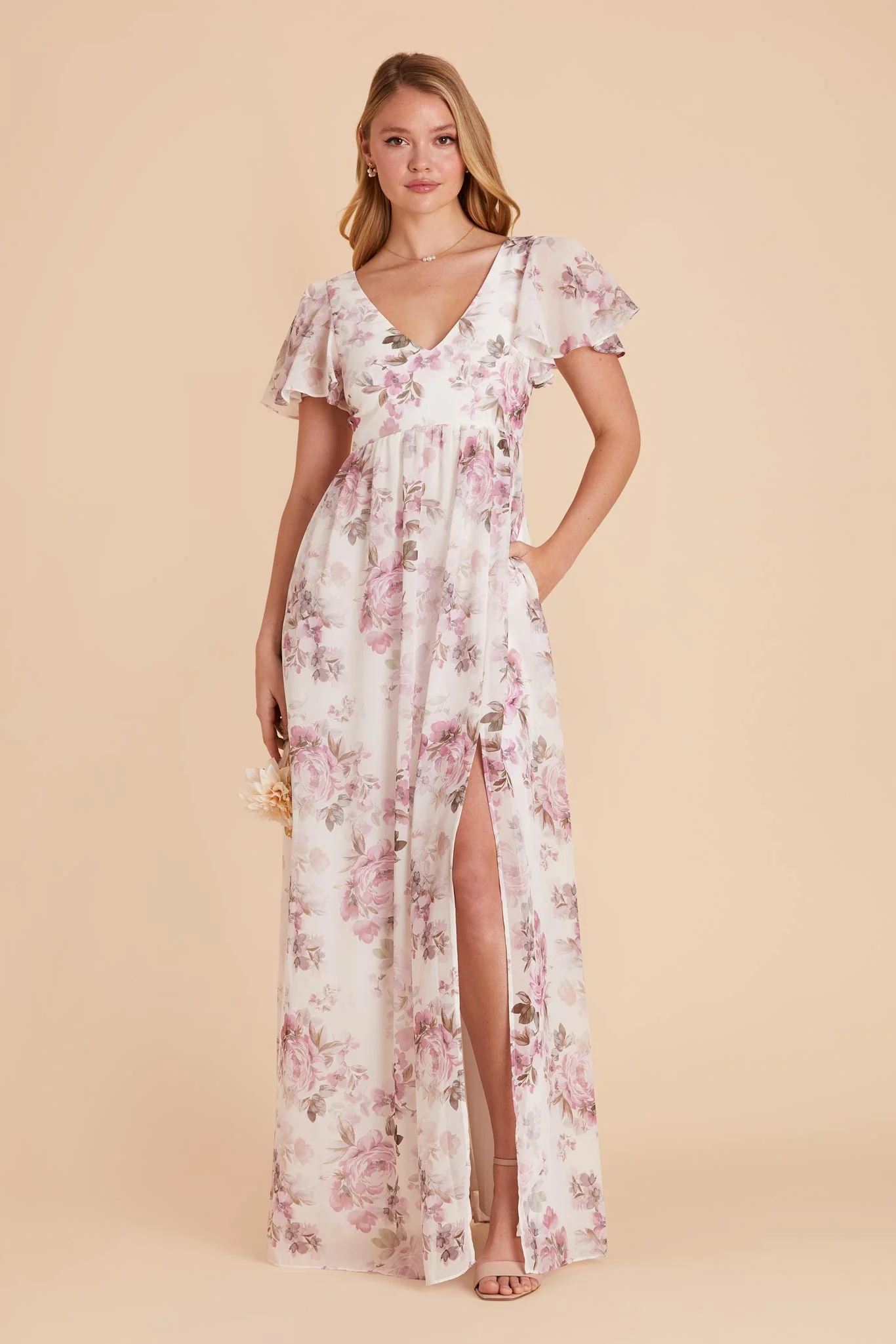 Hannah Chiffon Dress - Dusty Pink Peonies - Image 5