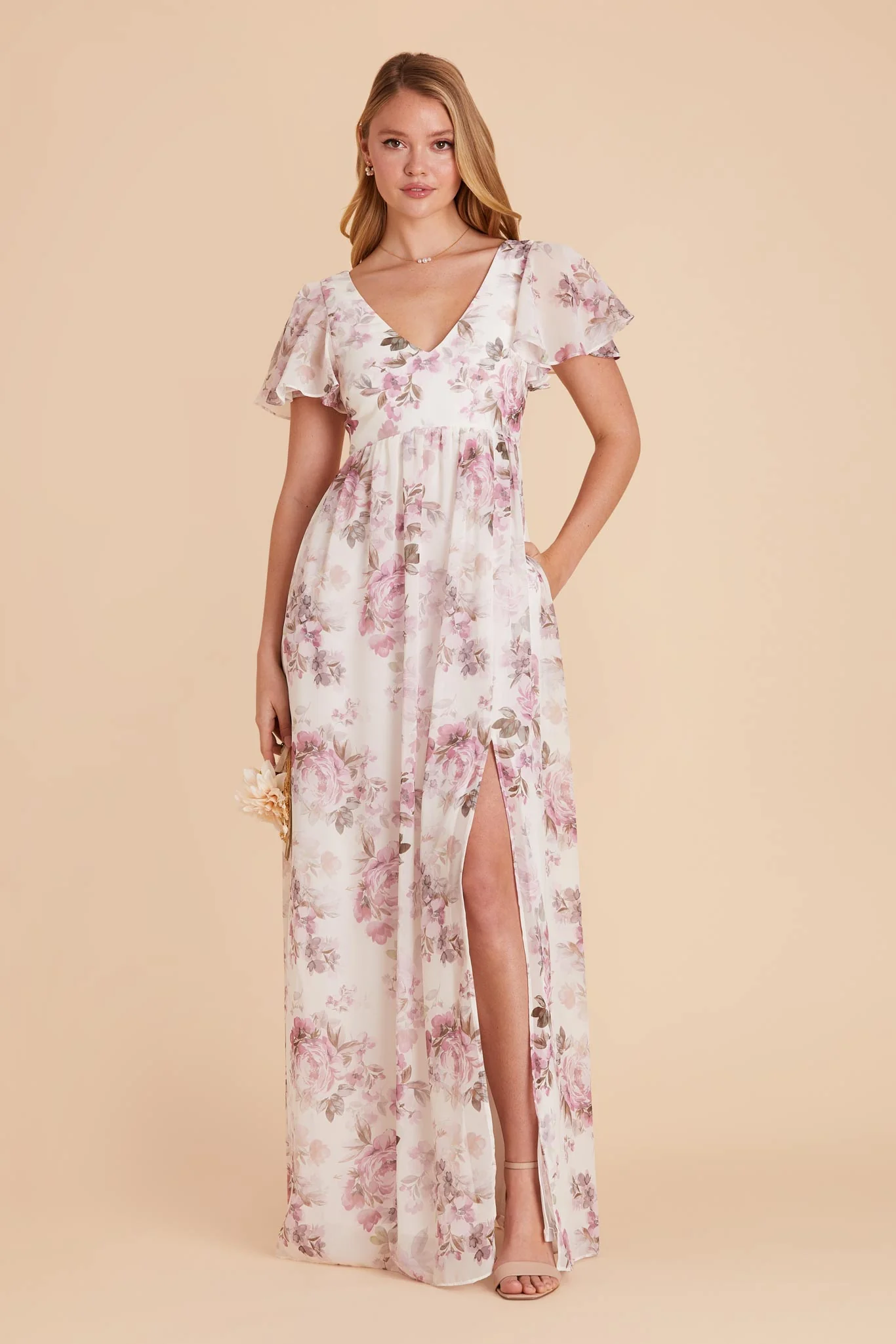 Hannah Chiffon Dress - Dusty Pink Peonies - Image 6