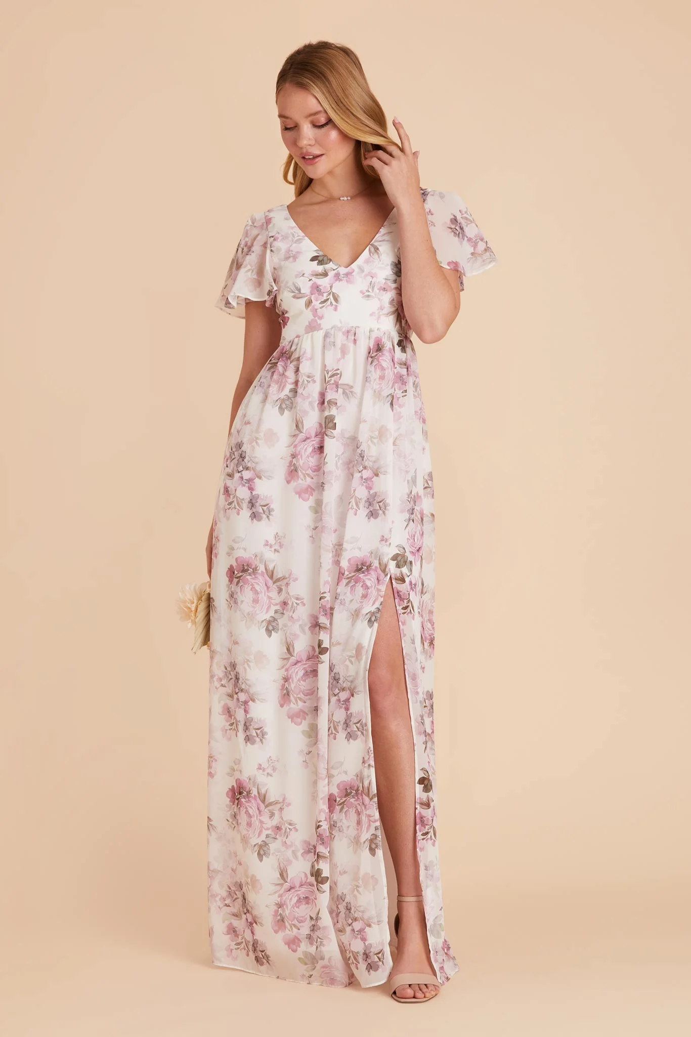 Hannah Chiffon Dress - Dusty Pink Peonies - Image 7