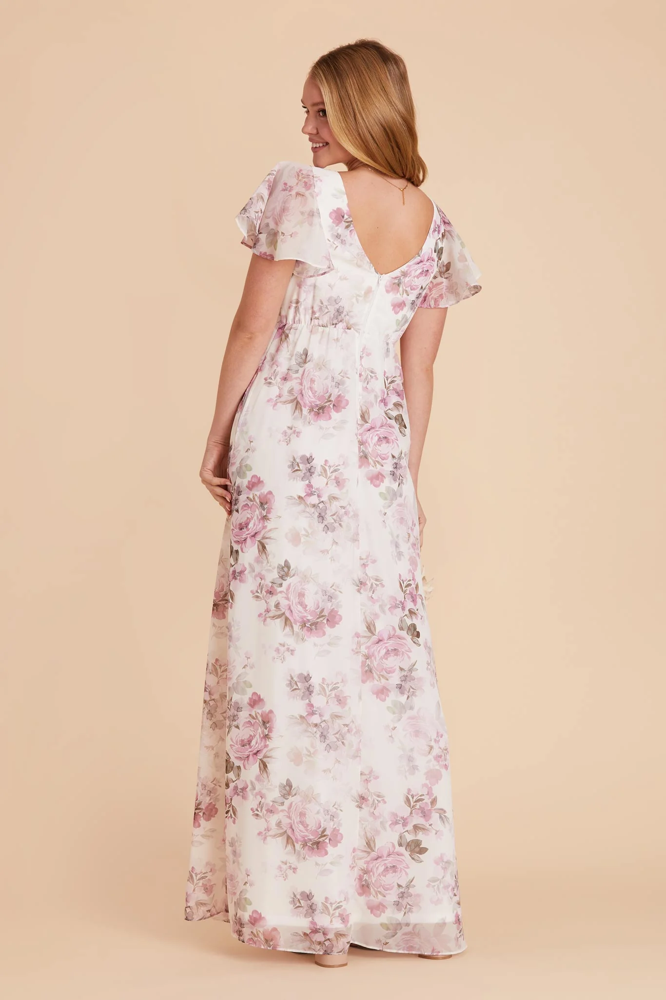 Hannah Chiffon Dress - Dusty Pink Peonies - Image 8