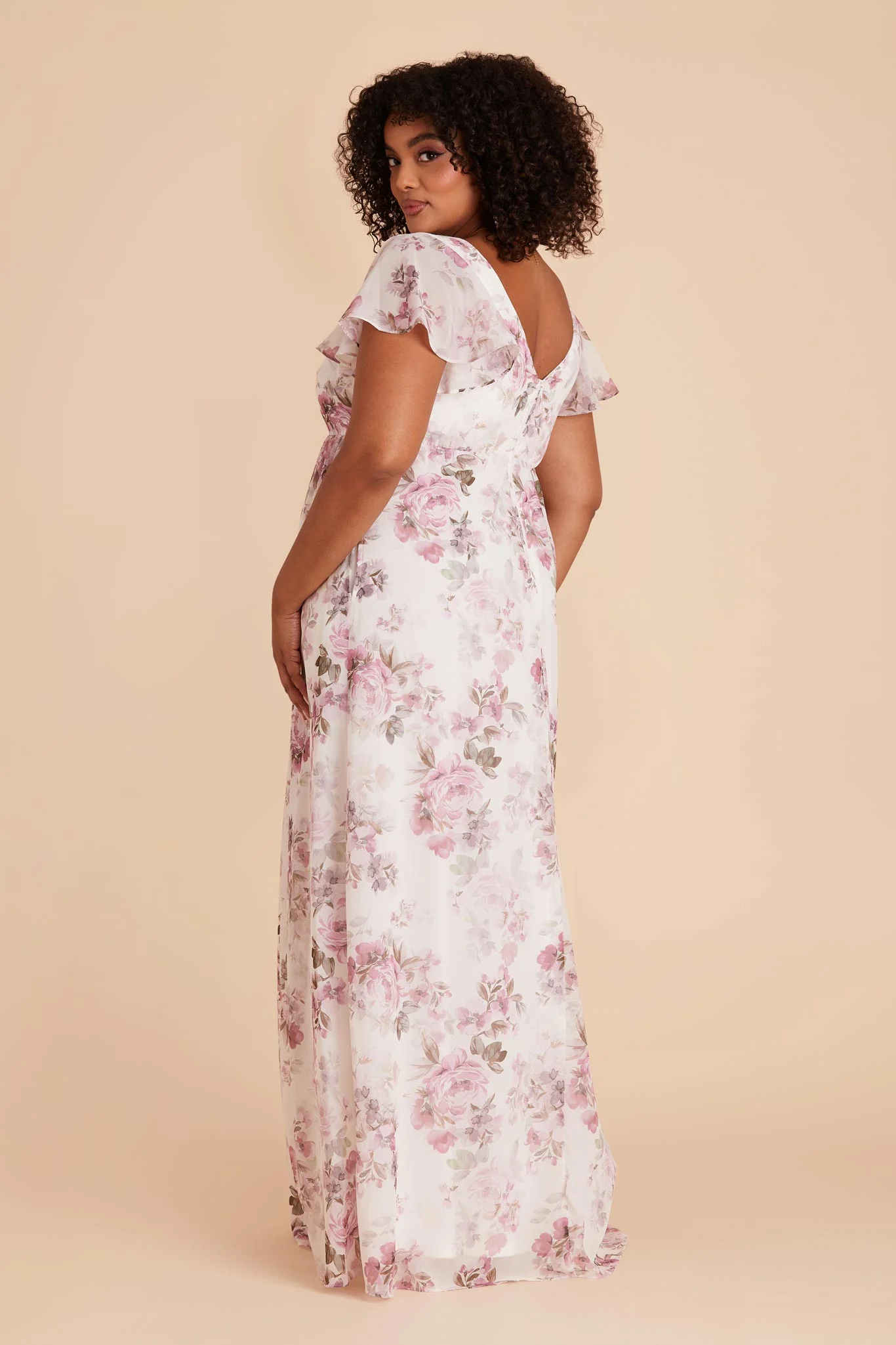 Hannah Chiffon Dress - Dusty Pink Peonies - Image 9