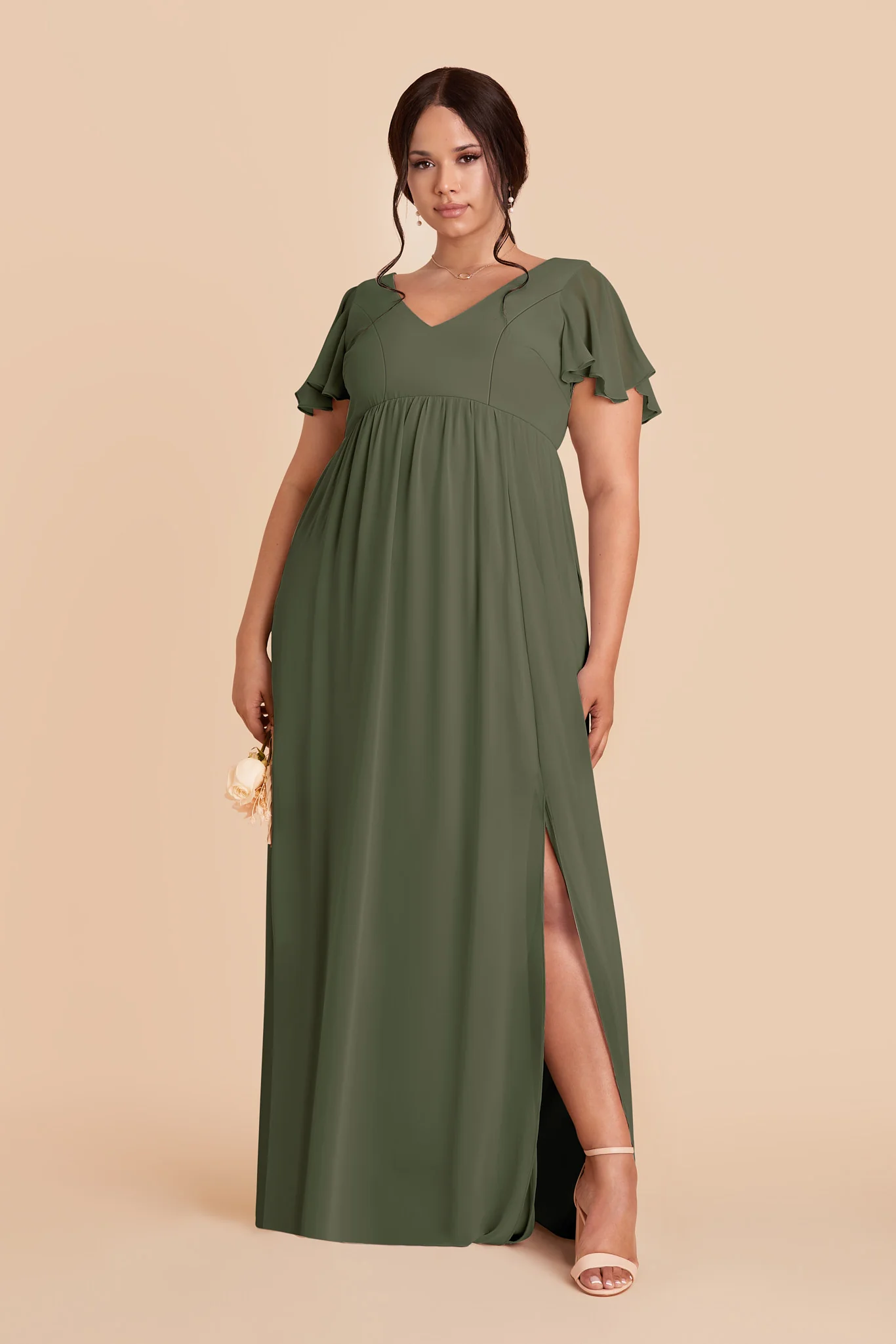 Hannah Chiffon Dress - Olive - Image 2