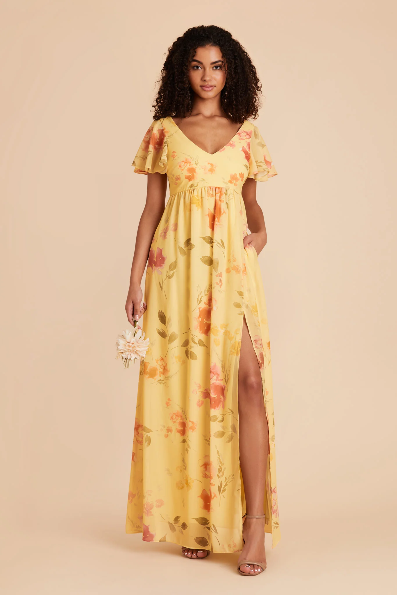 Hannah Chiffon Dress - Pale Yellow Rococo Floral