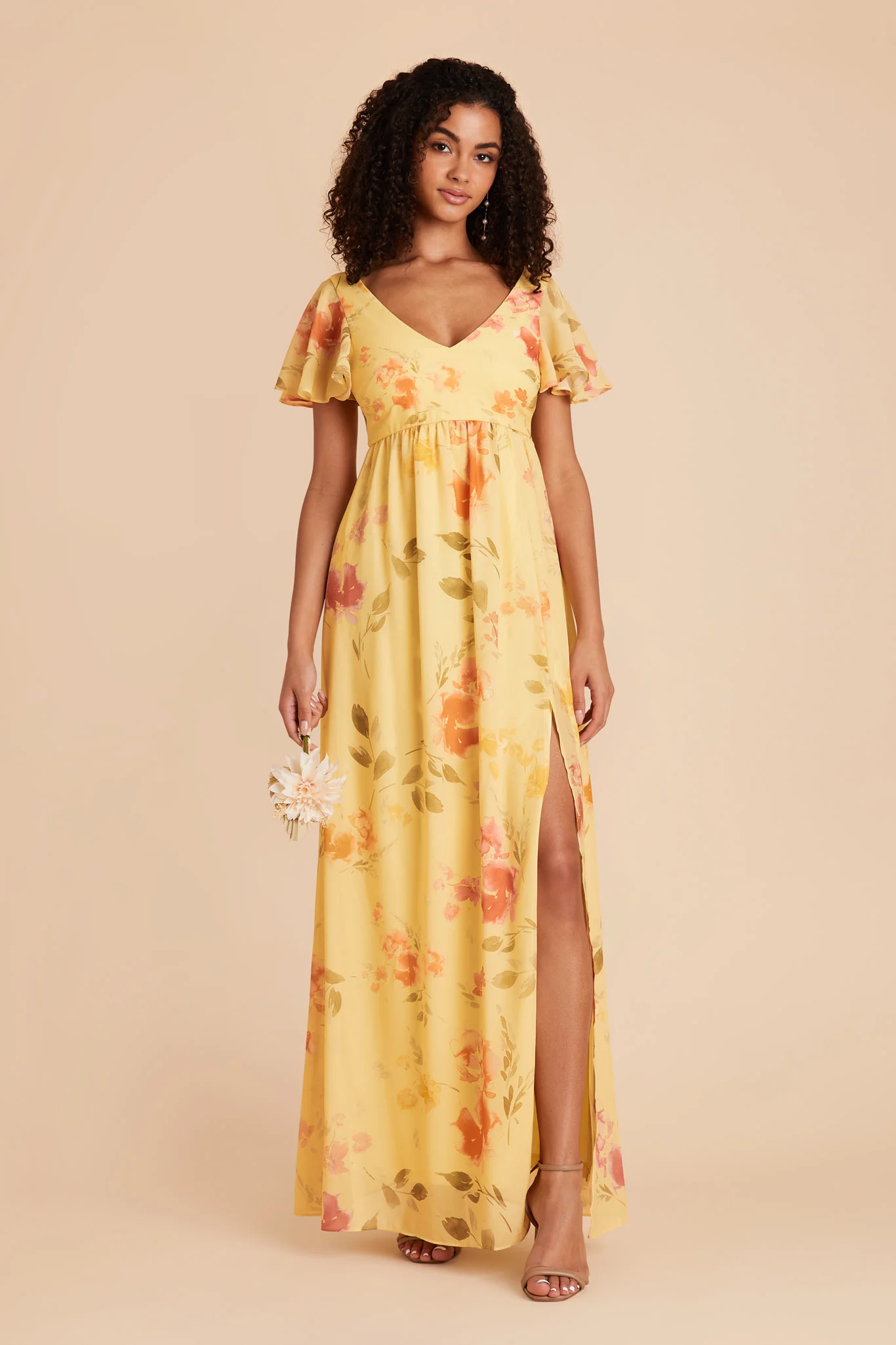 Hannah Chiffon Dress - Pale Yellow Rococo Floral - Image 2