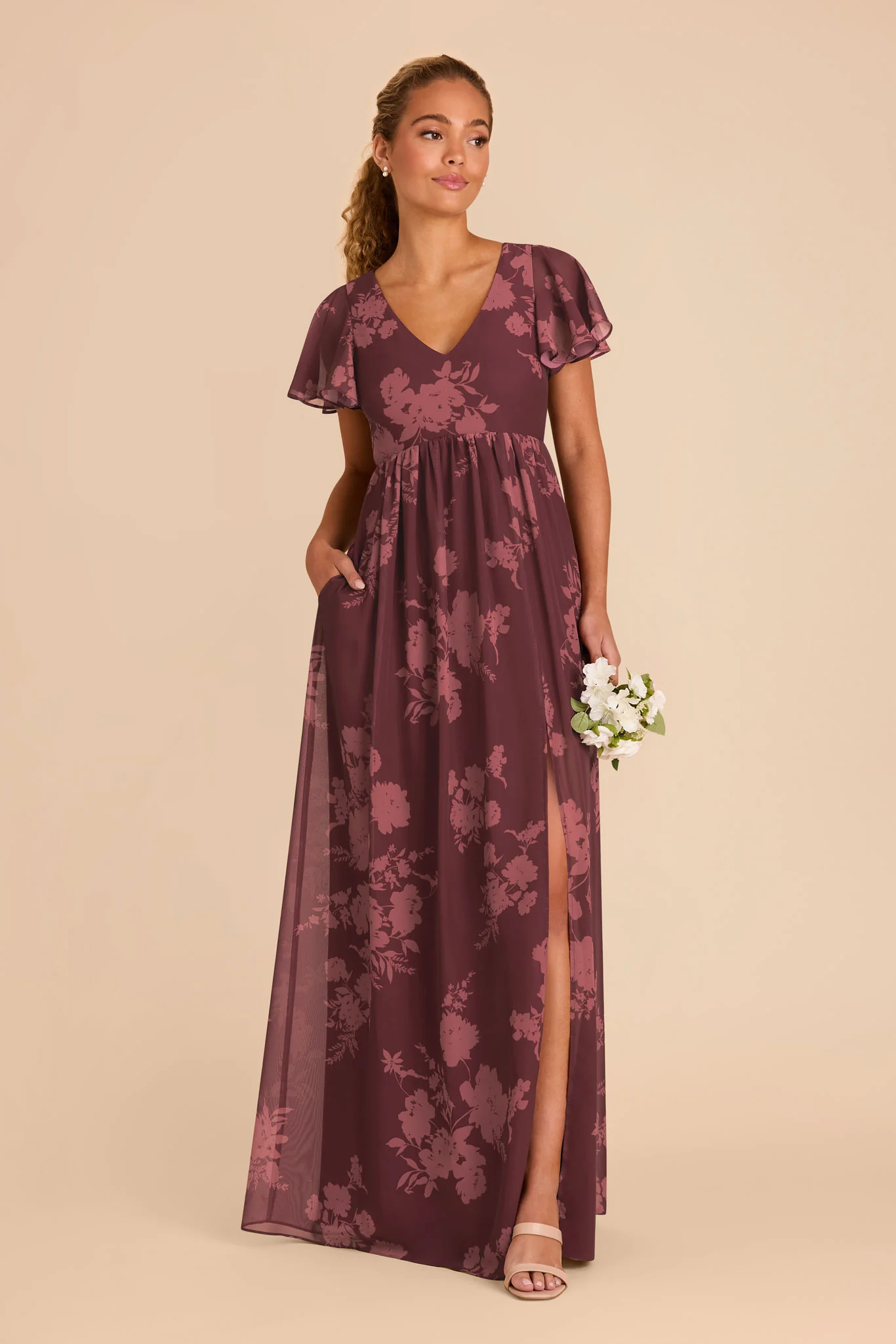 Hannah Chiffon Dress - Sangria Whimsical Blooms - Image 2