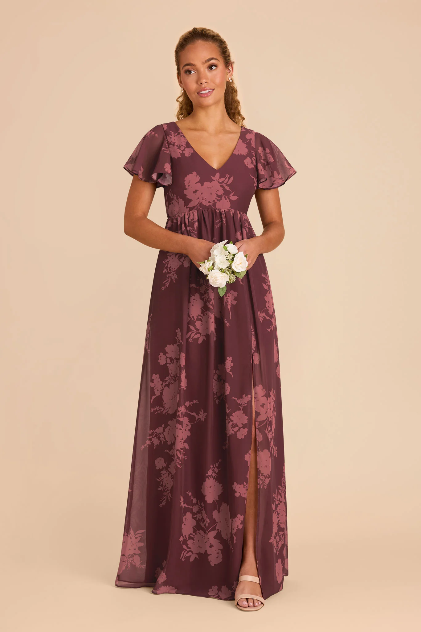 Hannah Chiffon Dress - Sangria Whimsical Blooms - Image 3